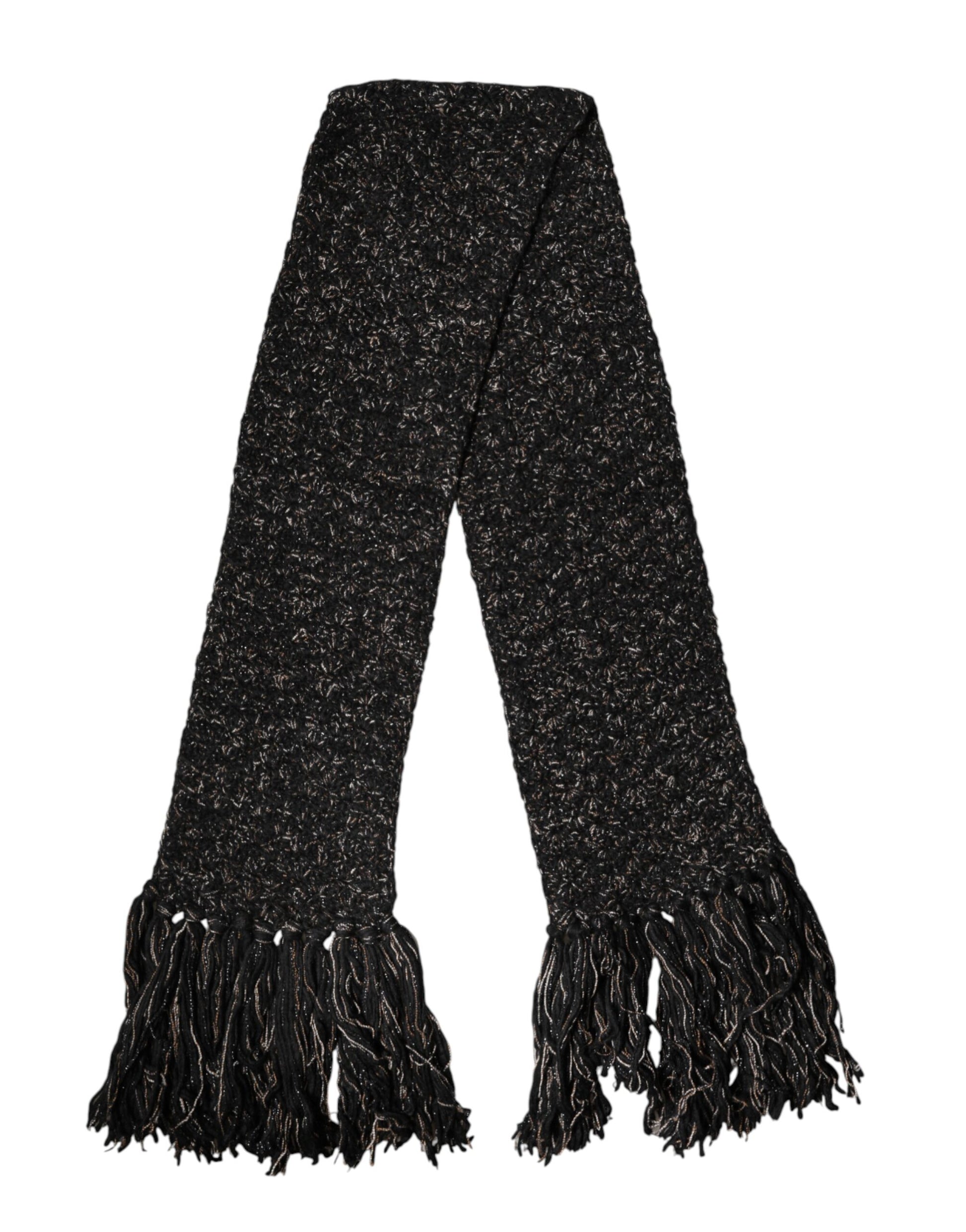 Dolce & Gabbana Black Wool Fringes Neck Wrap Foulard Scarf | Regal Royce