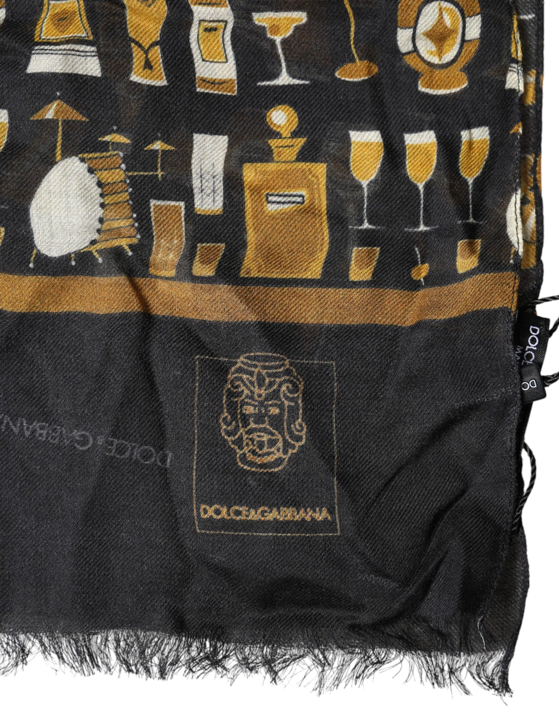 Dolce & Gabbana Black Jazz Club Print Neck Wrap Shawl Scarf | Regal Royce
