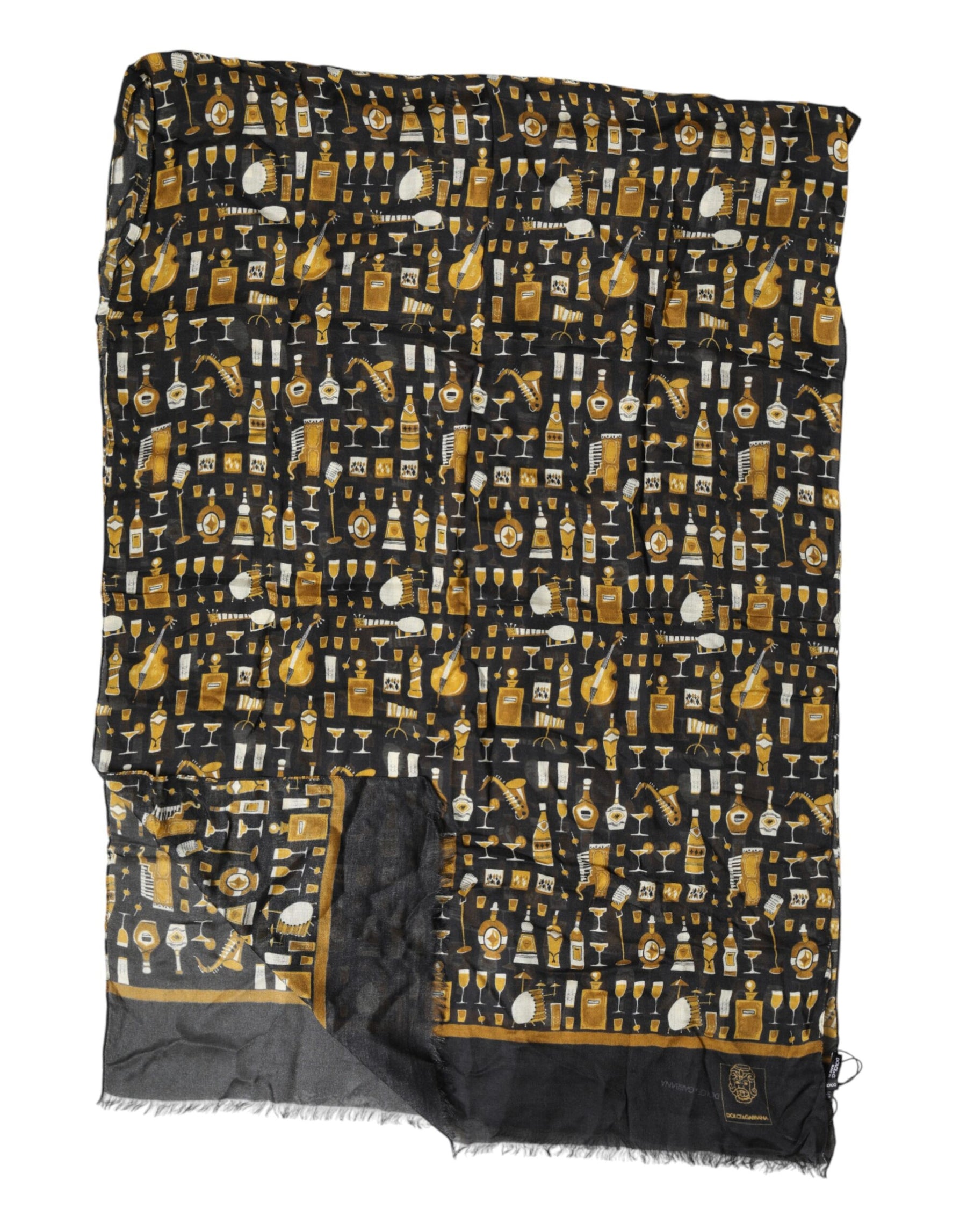 Dolce & Gabbana Black Jazz Club Print Neck Wrap Shawl Scarf | Regal Royce