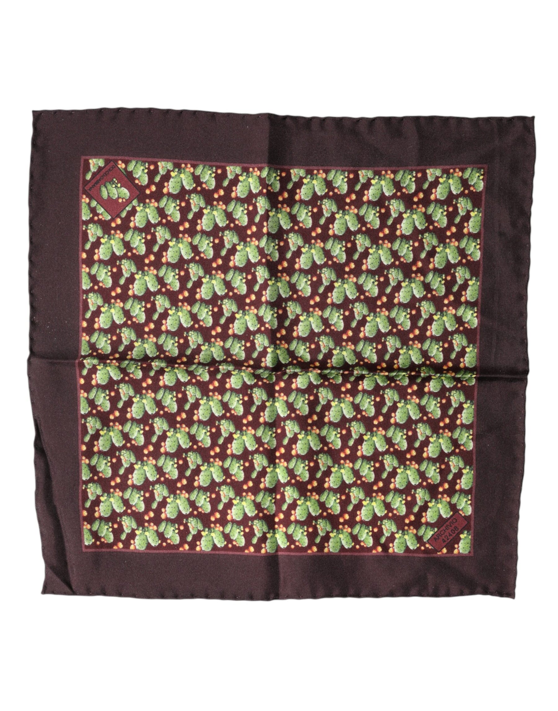Dolce & Gabbana Brown Cactus Print Square Handkerchief Scarf | Regal Royce