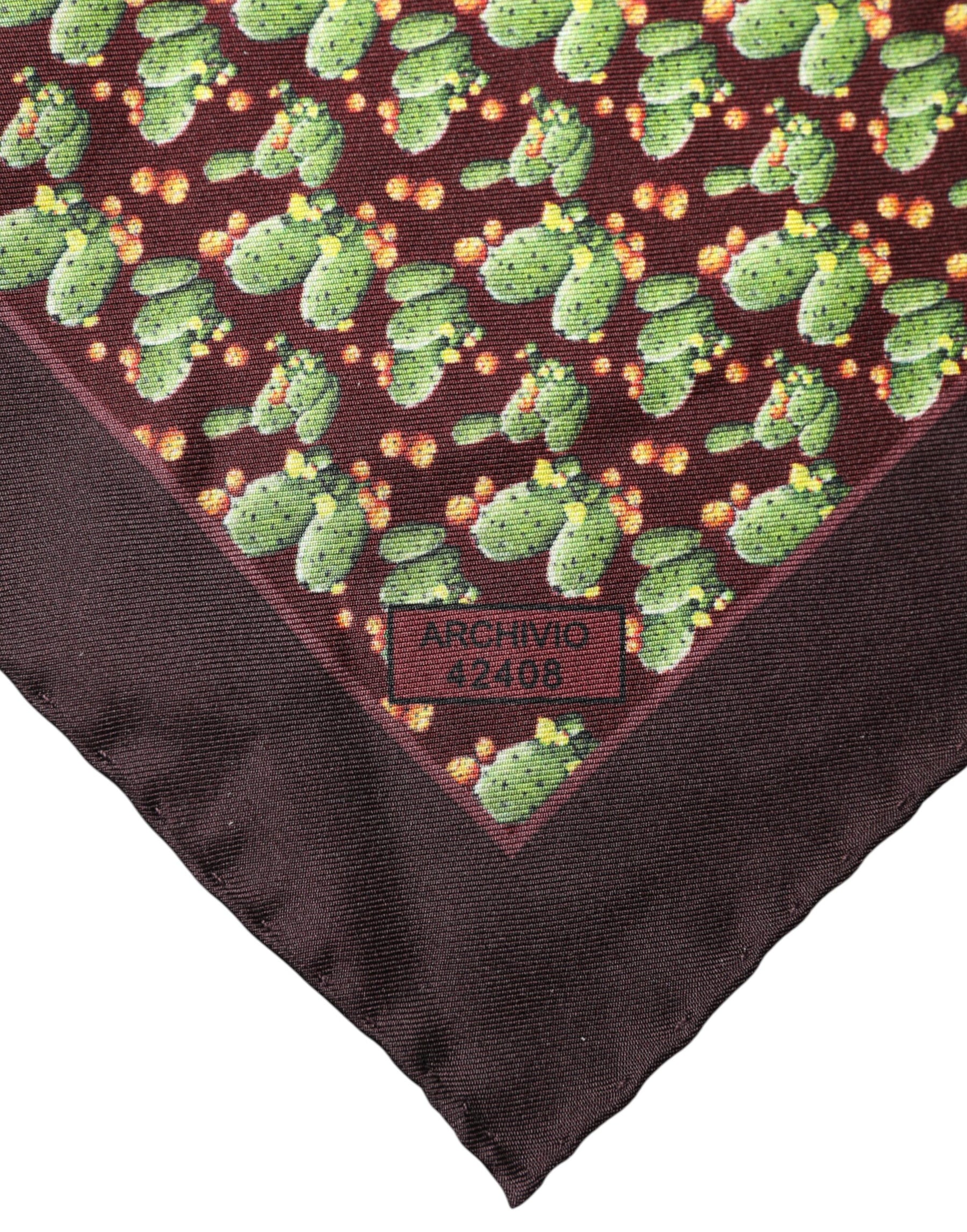 Dolce & Gabbana Brown Cactus Print Square Handkerchief Scarf | Regal Royce
