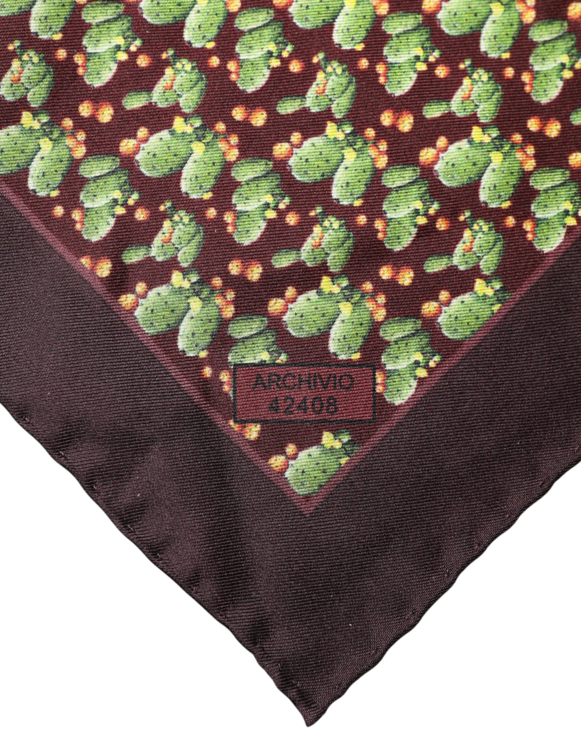 Dolce & Gabbana Brown Cactus Print Square Handkerchief Scarf | Regal Royce