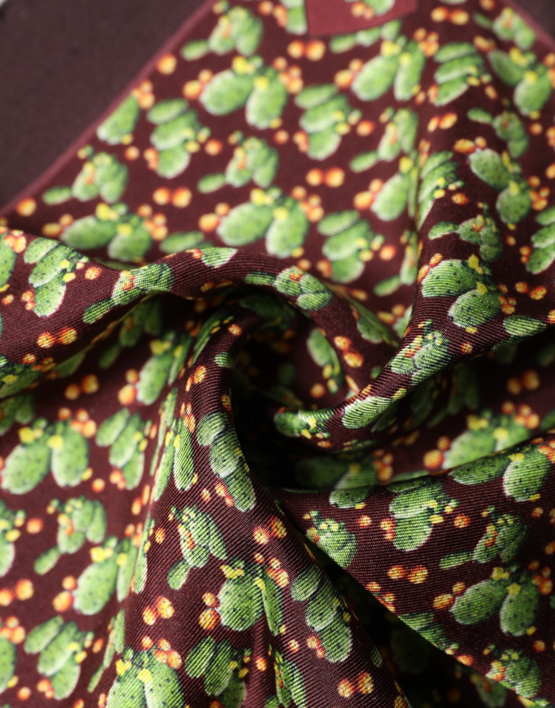 Dolce & Gabbana Brown Cactus Print Square Handkerchief Scarf | Regal Royce
