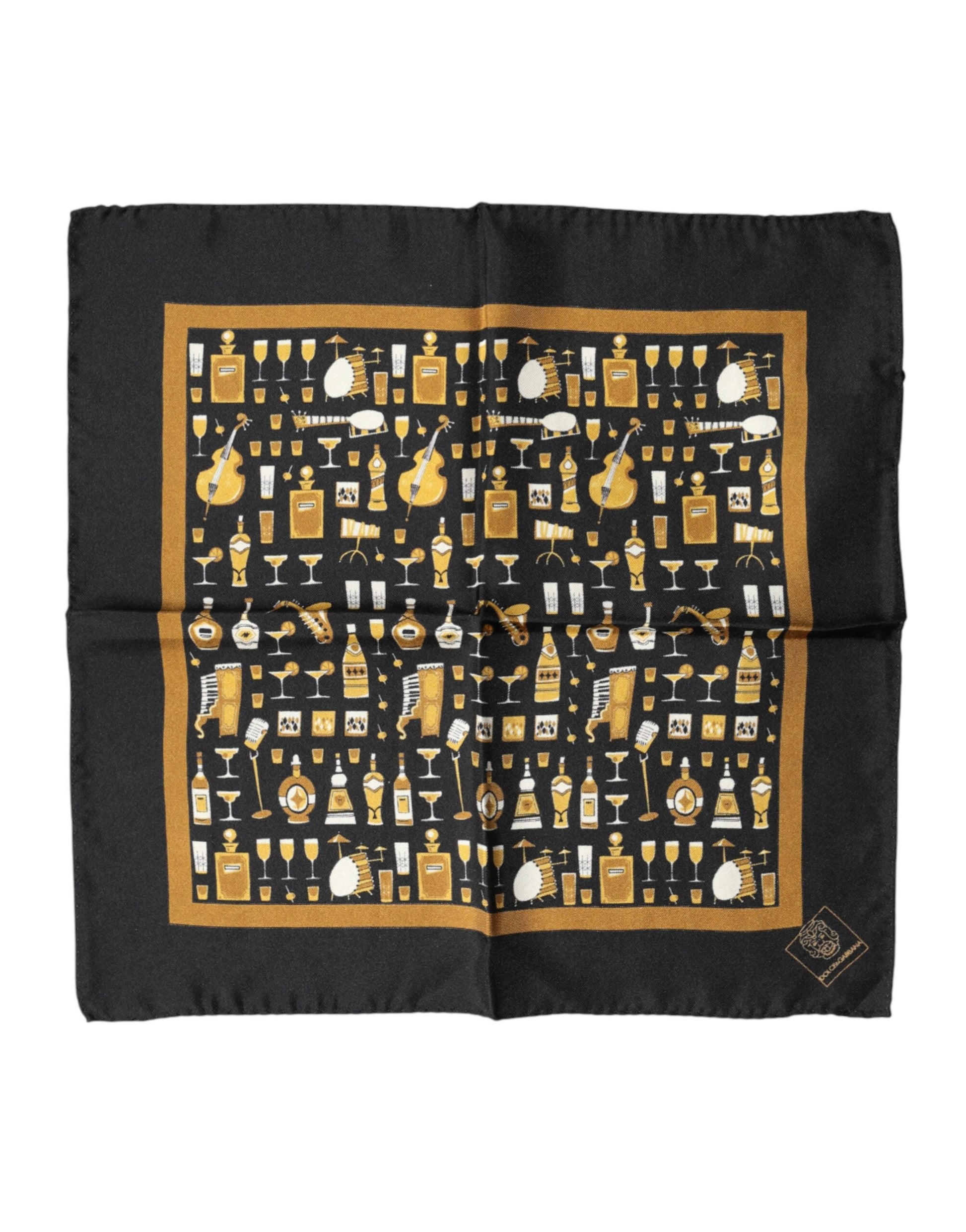 Dolce & Gabbana Black Jazz Club Square Handkerchief Scarf | Regal Royce
