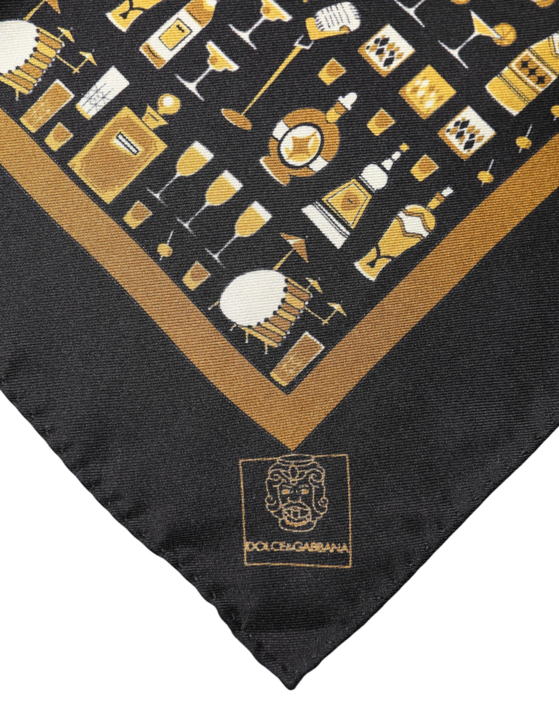 Dolce & Gabbana Black Jazz Club Square Handkerchief Scarf | Regal Royce