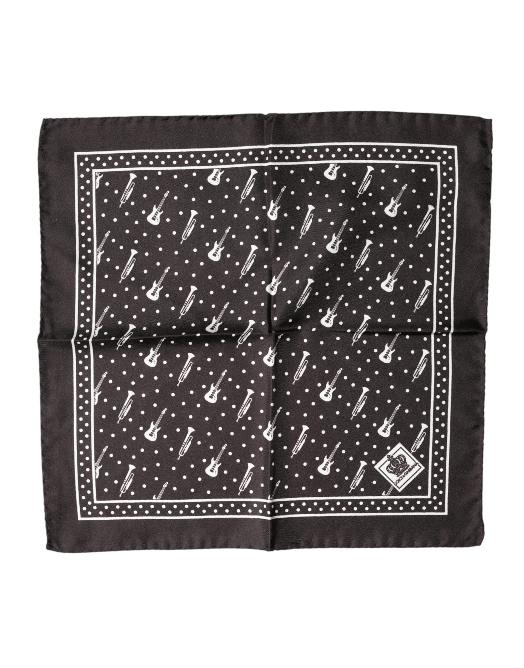 Dolce & Gabbana Black Guitar Trumpet Men Handkerchief Scarf | Regal Royce