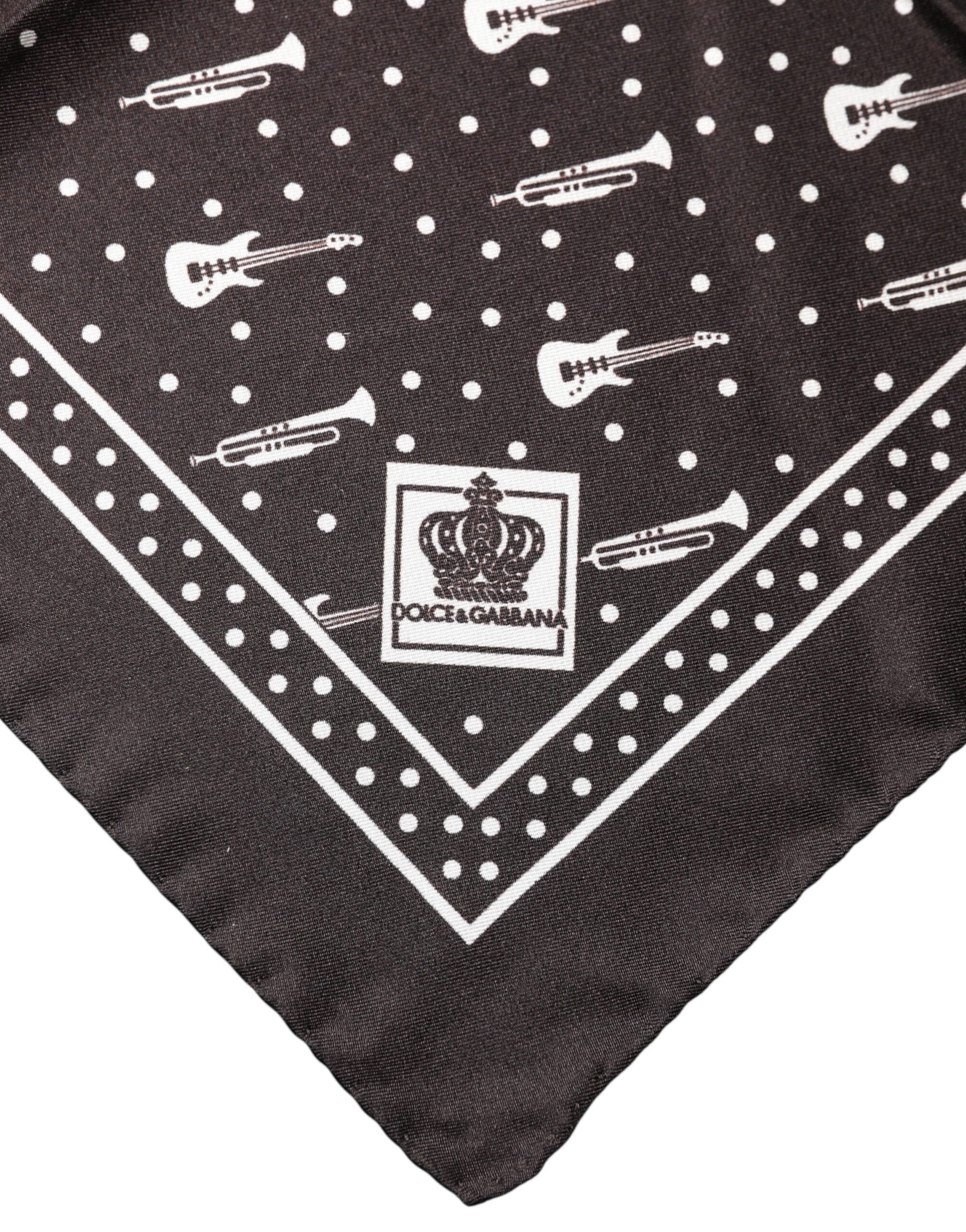 Dolce & Gabbana Black Guitar Trumpet Men Handkerchief Scarf | Regal Royce