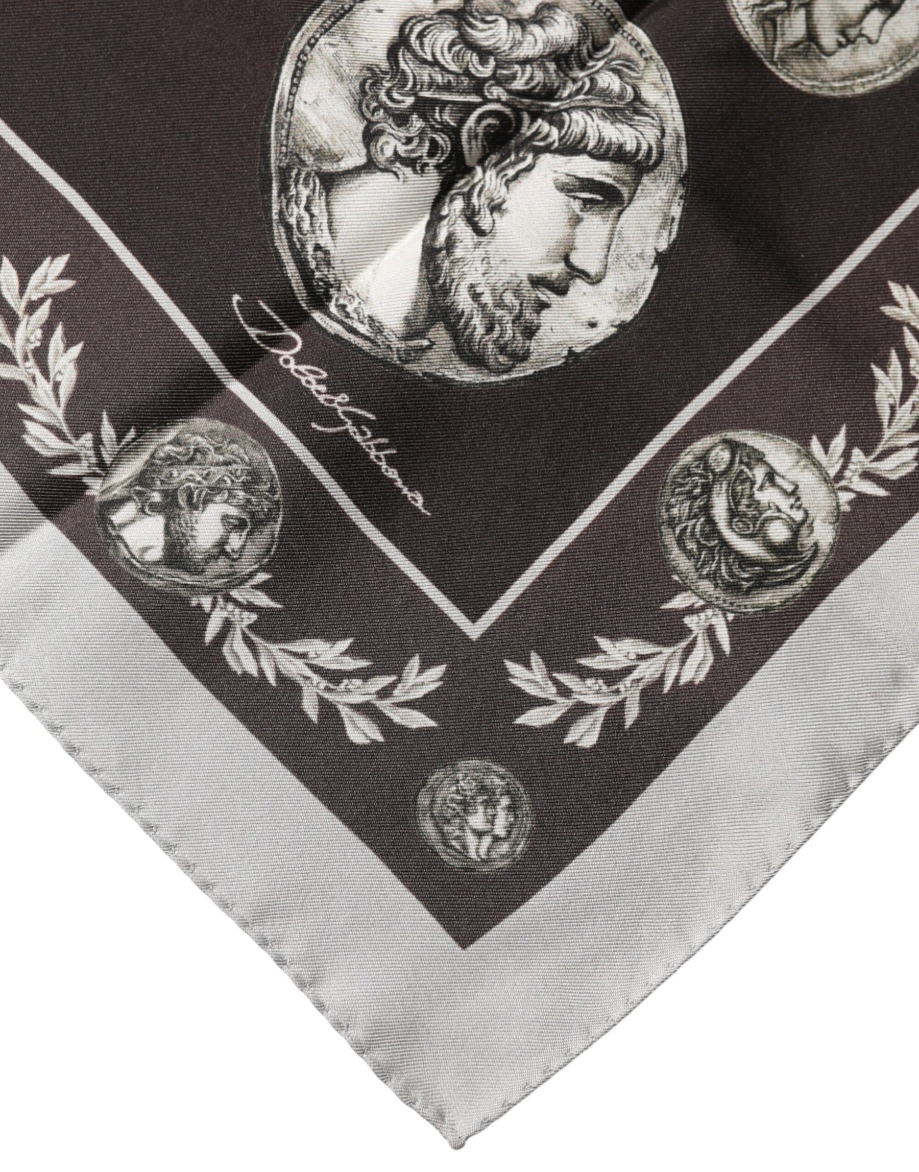 Dolce & Gabbana Brown Roman Coin Print Silk Square Foulard Scarf | Regal Royce