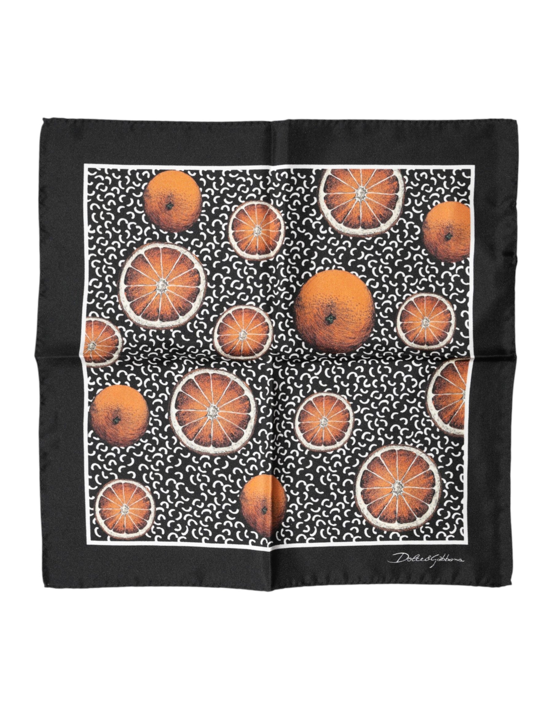 Dolce & Gabbana Black Orange Print Square Handkerchief Scarf | Regal Royce