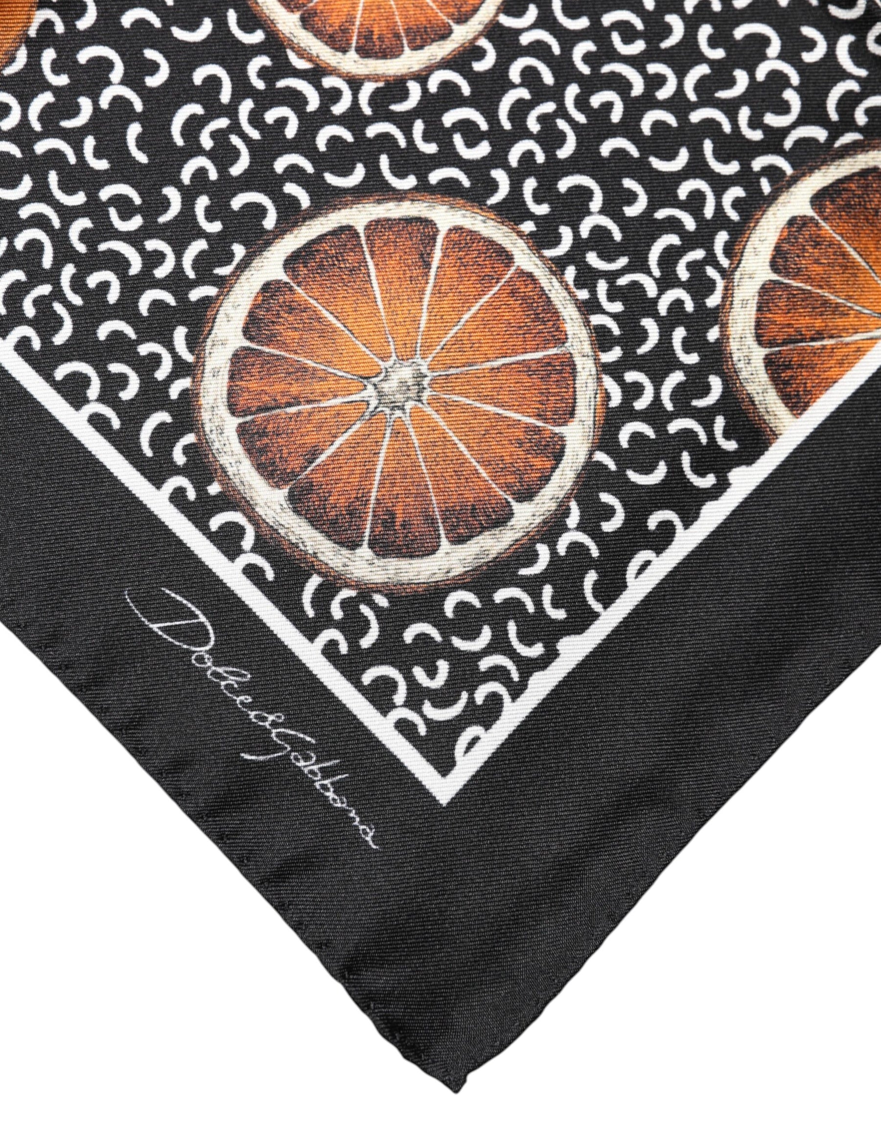 Dolce & Gabbana Black Orange Print Square Handkerchief Scarf | Regal Royce