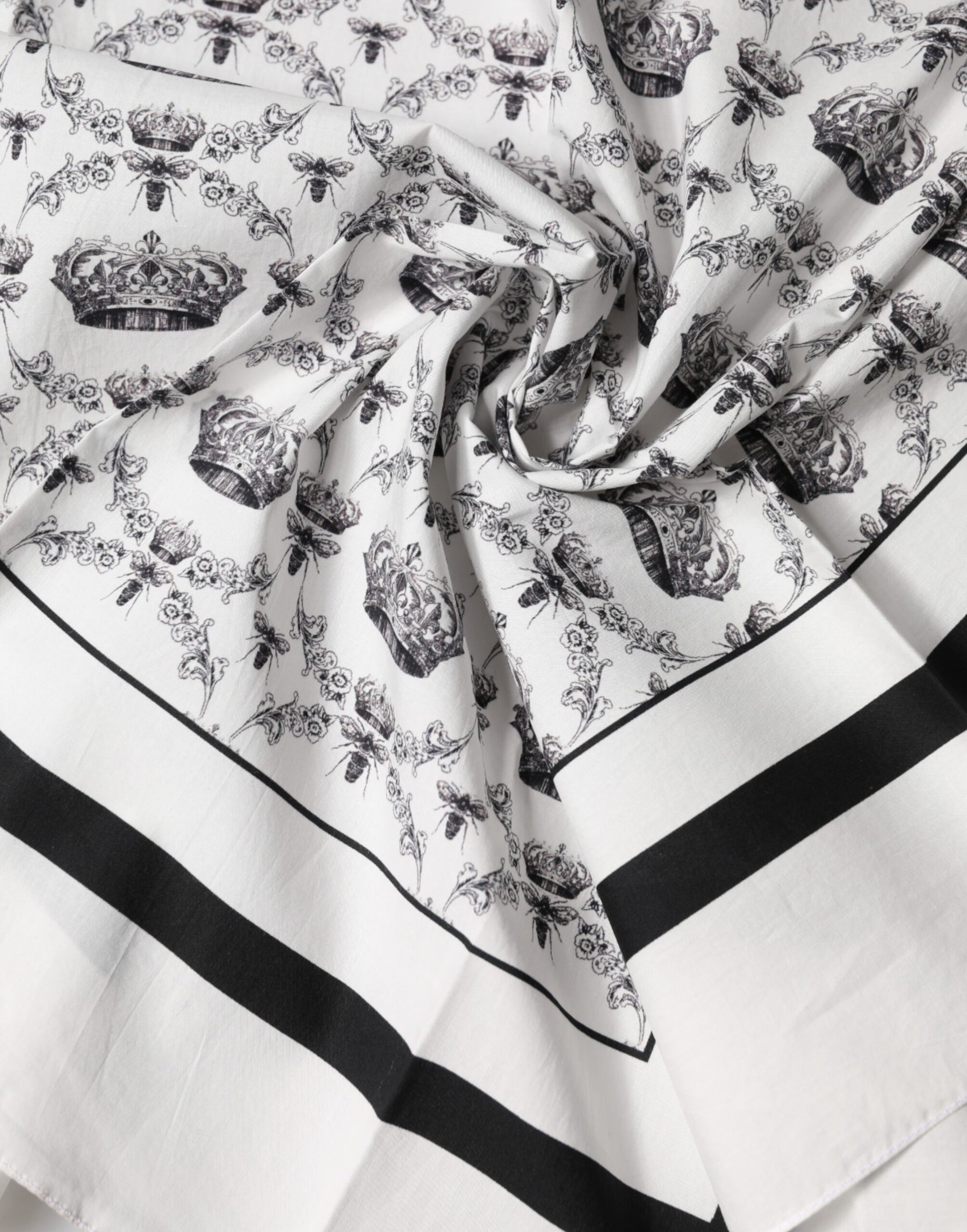 Dolce & Gabbana White Crown Cotton Men Square Foulard Scarf | Regal Royce