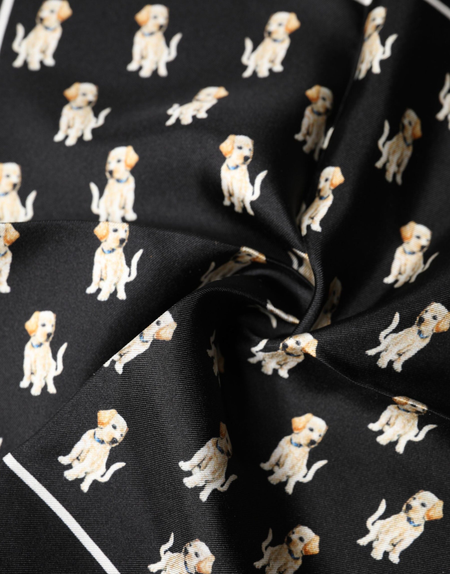 Dolce & Gabbana Black Dog Print Square Handkerchief Scarf | Regal Royce