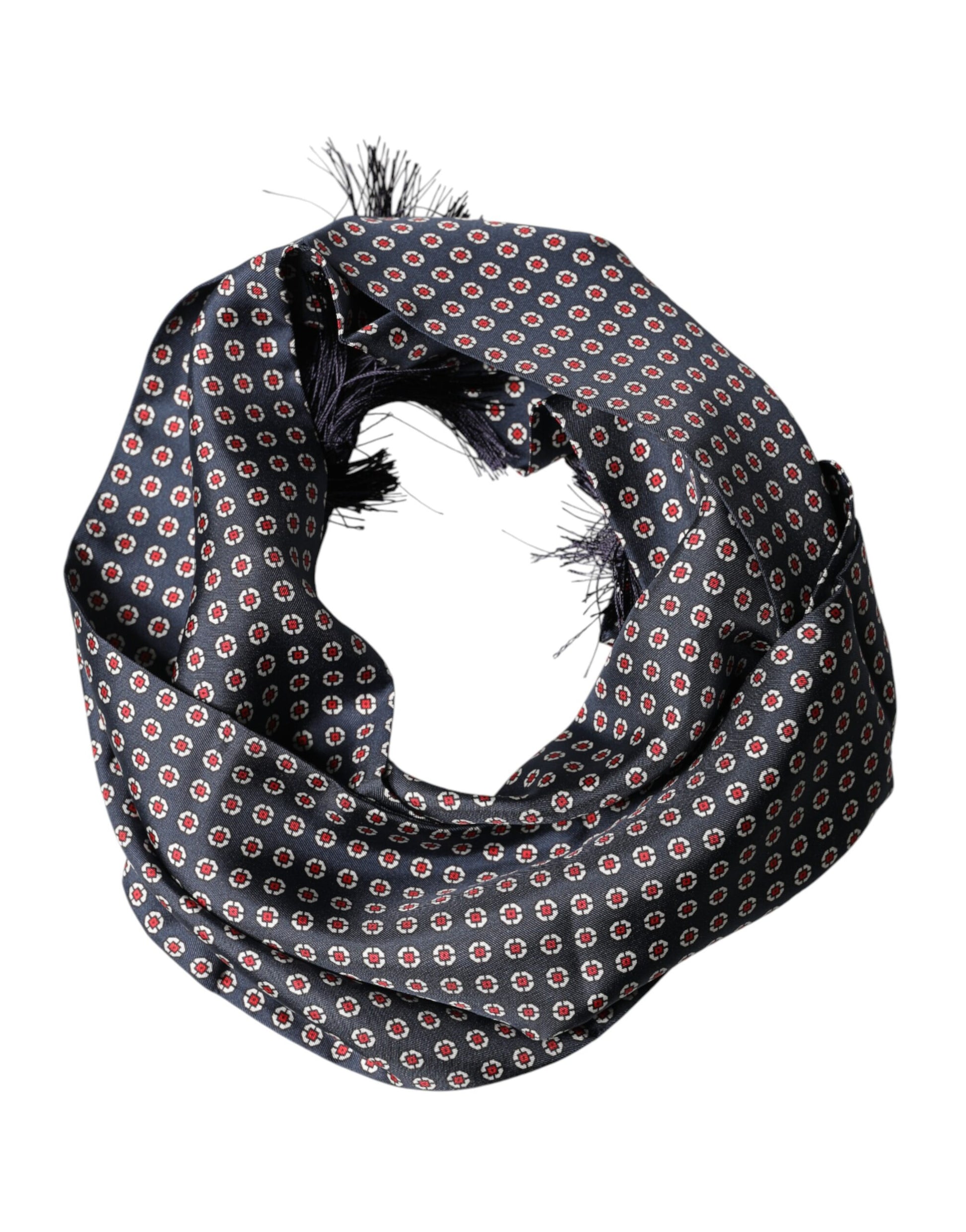 Dolce & Gabbana Black Patterned Fringes Neck Foulard Scarf | Regal Royce