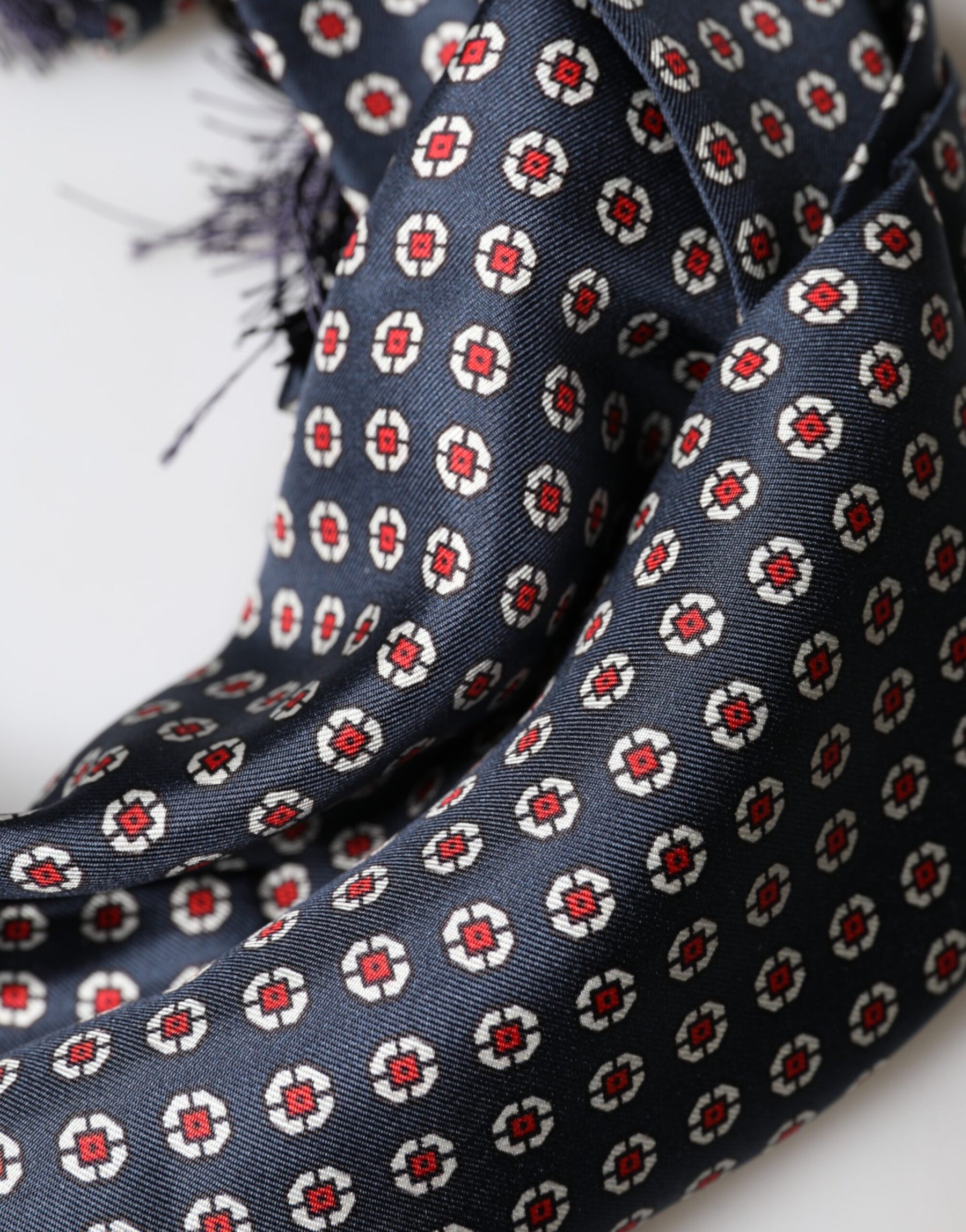 Dolce & Gabbana Black Patterned Fringes Neck Foulard Scarf | Regal Royce