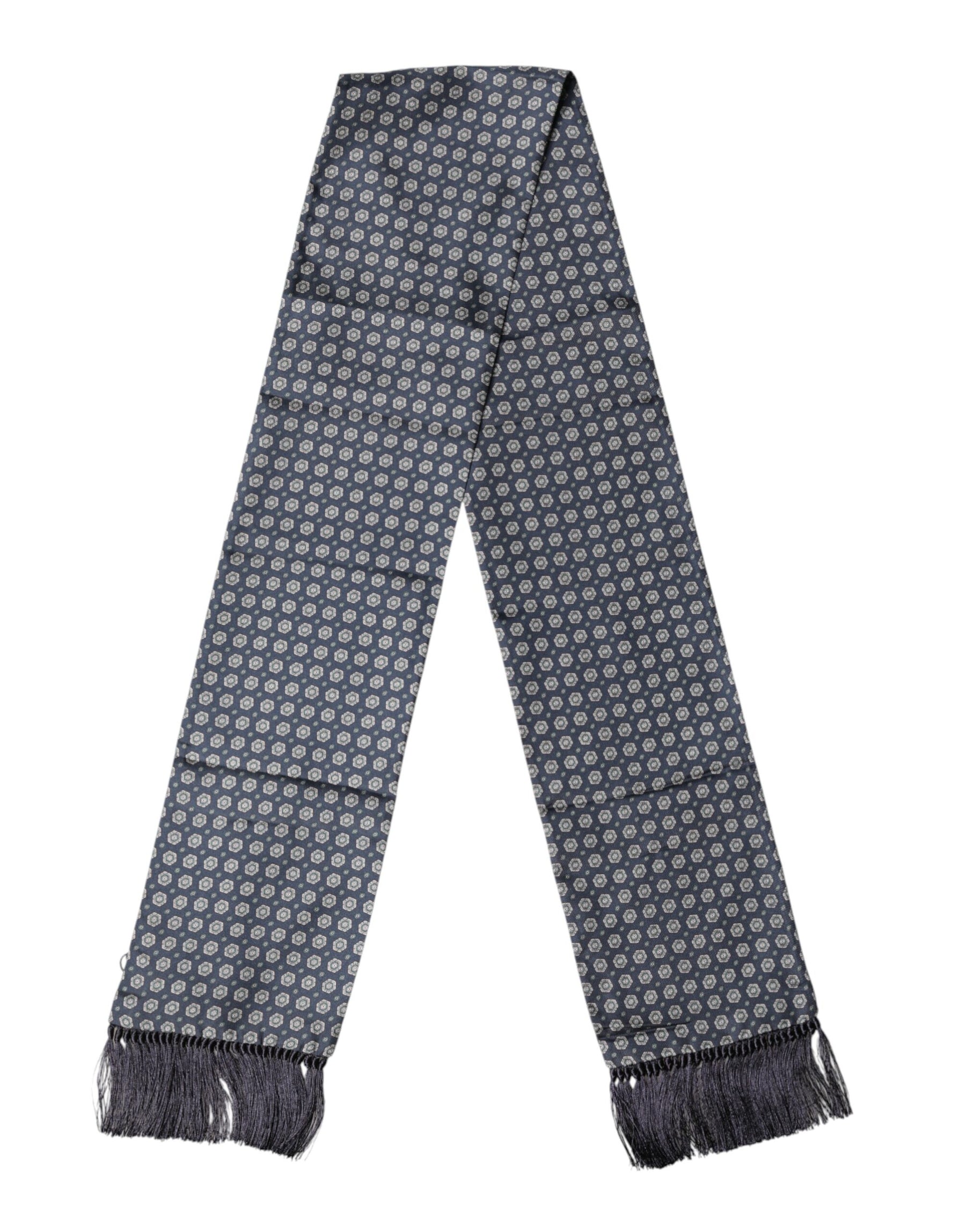 Dolce & Gabbana Blue Patterned Fringes Neck Foulard Scarf | Regal Royce