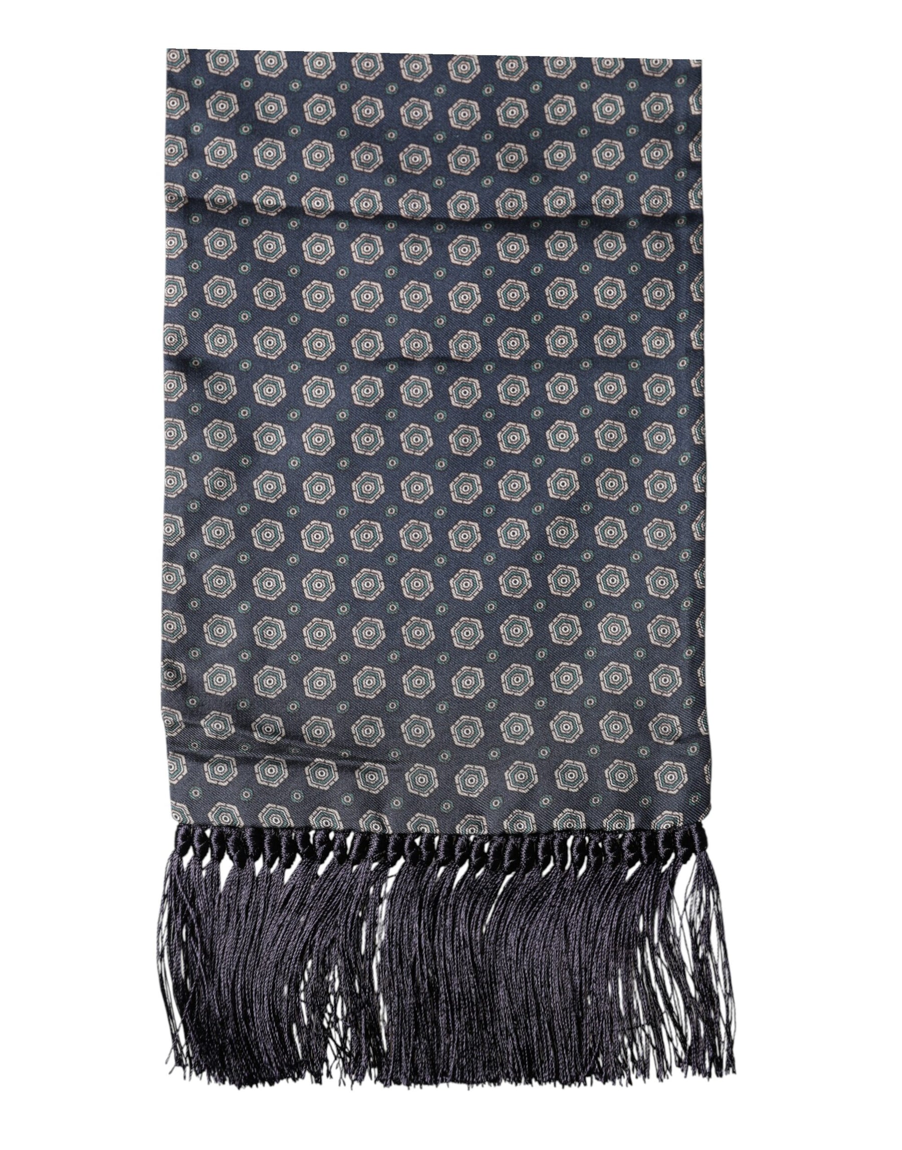 Dolce & Gabbana Blue Patterned Fringes Neck Foulard Scarf | Regal Royce