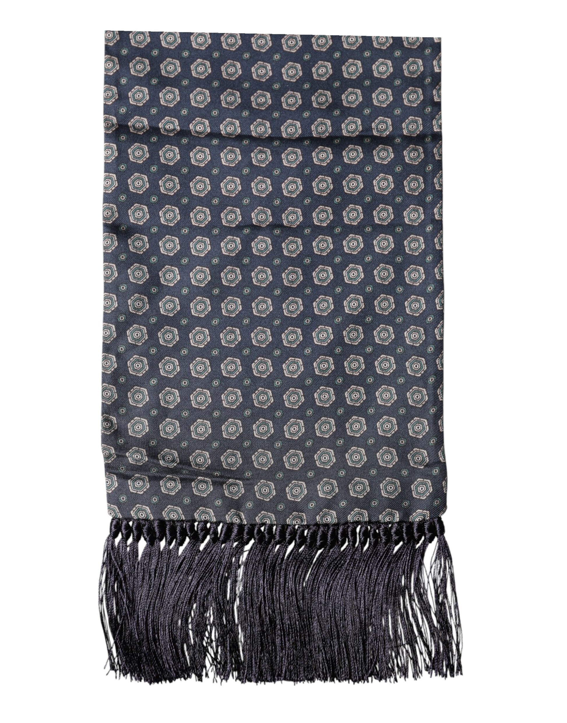Dolce & Gabbana Blue Patterned Fringes Neck Foulard Scarf | Regal Royce
