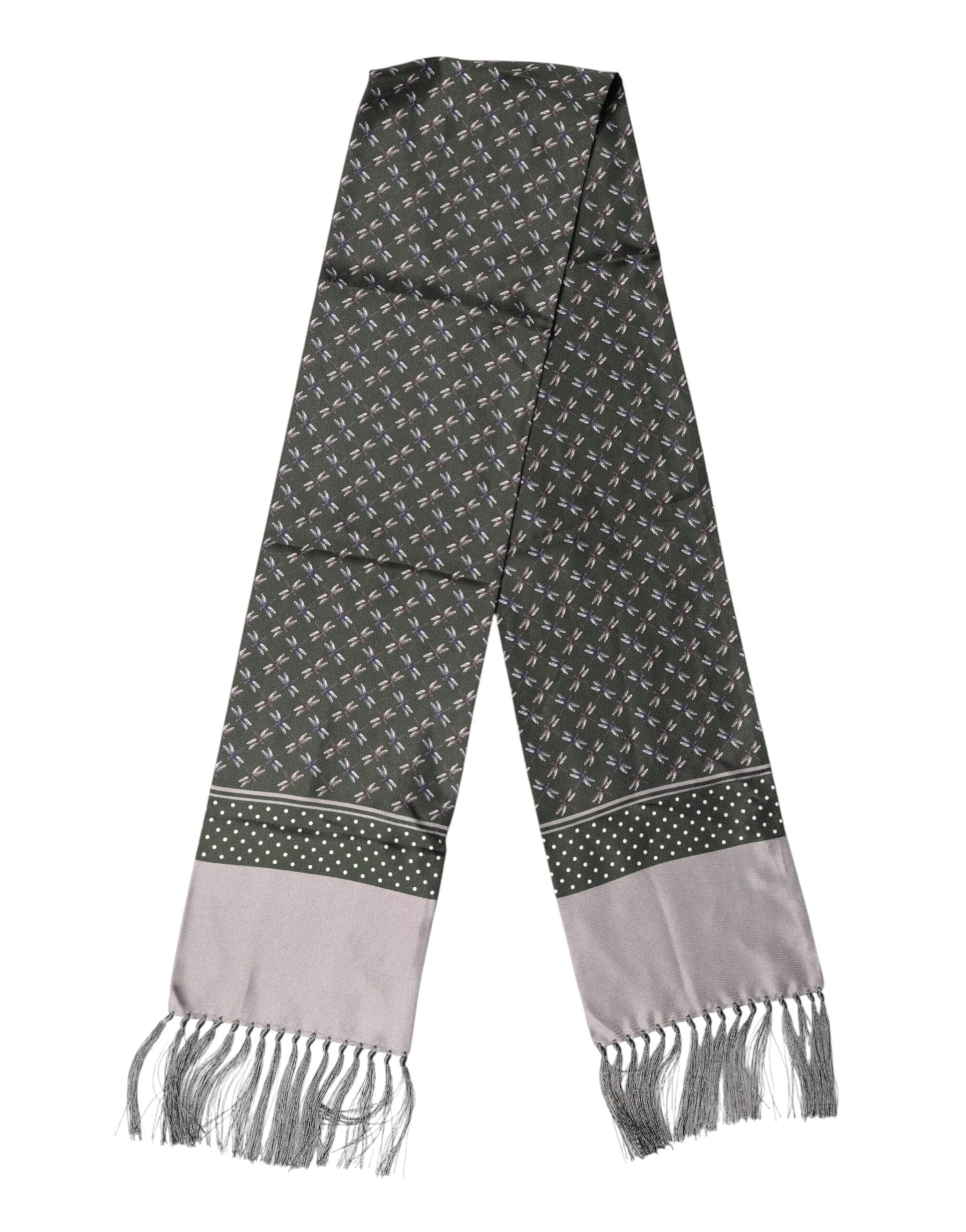 Dolce & Gabbana Gray Patterned Fringes Neck Foulard Scarf | Regal Royce
