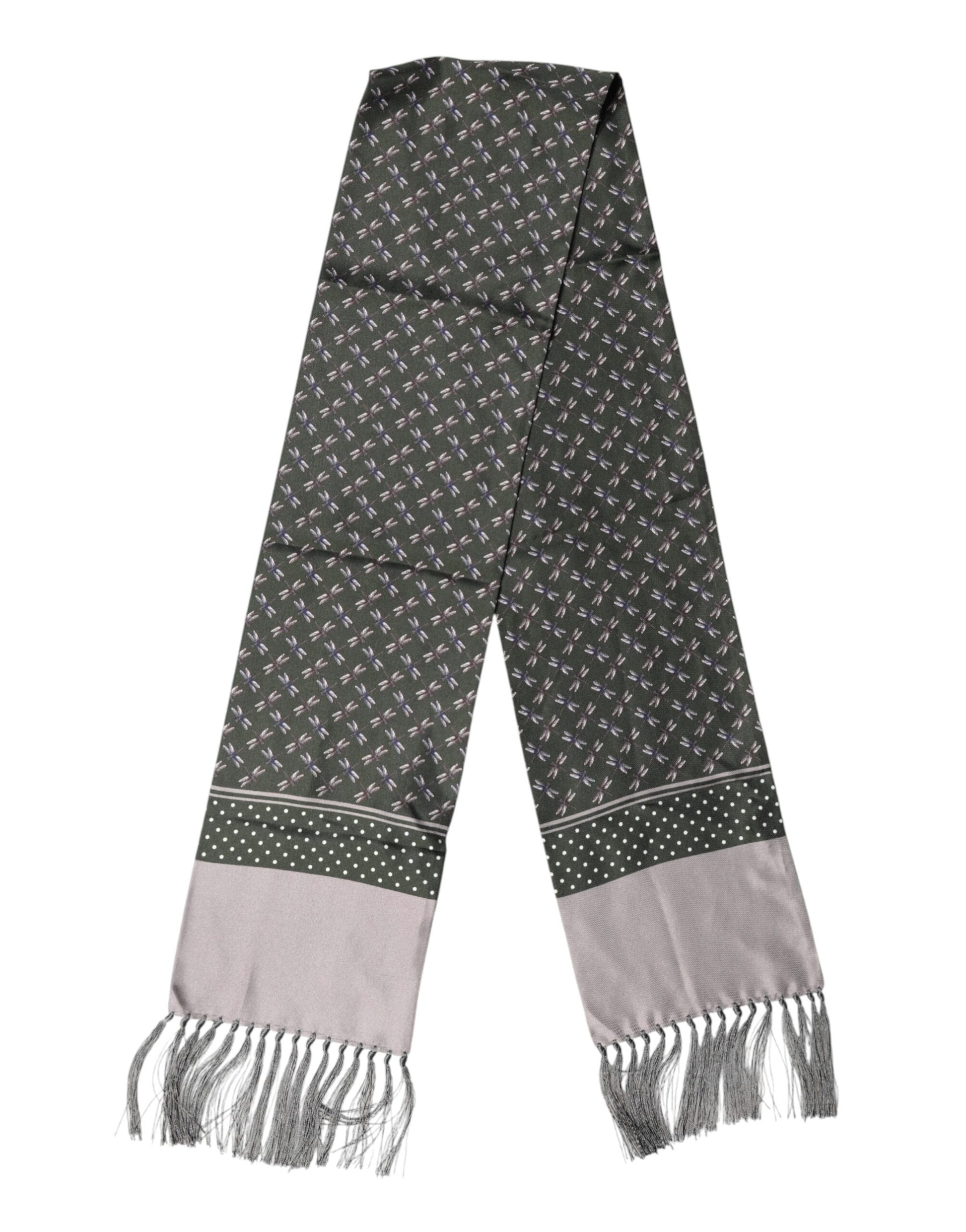 Dolce & Gabbana Gray Patterned Fringes Neck Foulard Scarf | Regal Royce