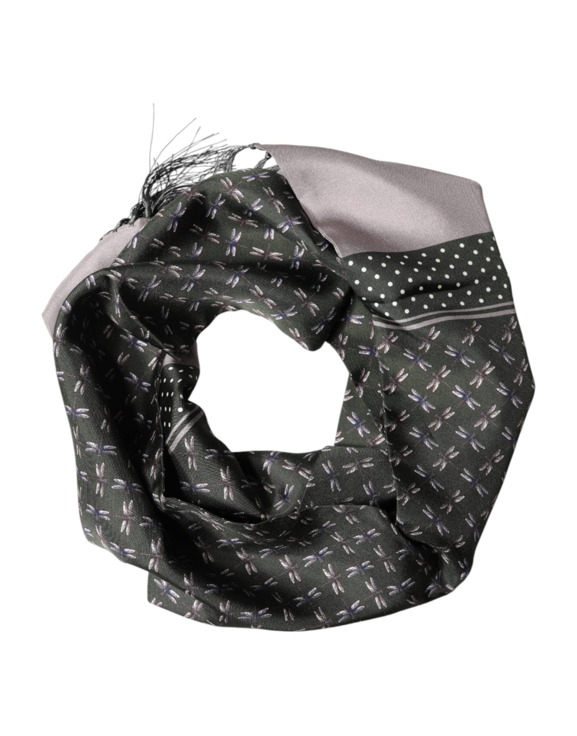 Dolce & Gabbana Gray Patterned Fringes Neck Foulard Scarf | Regal Royce