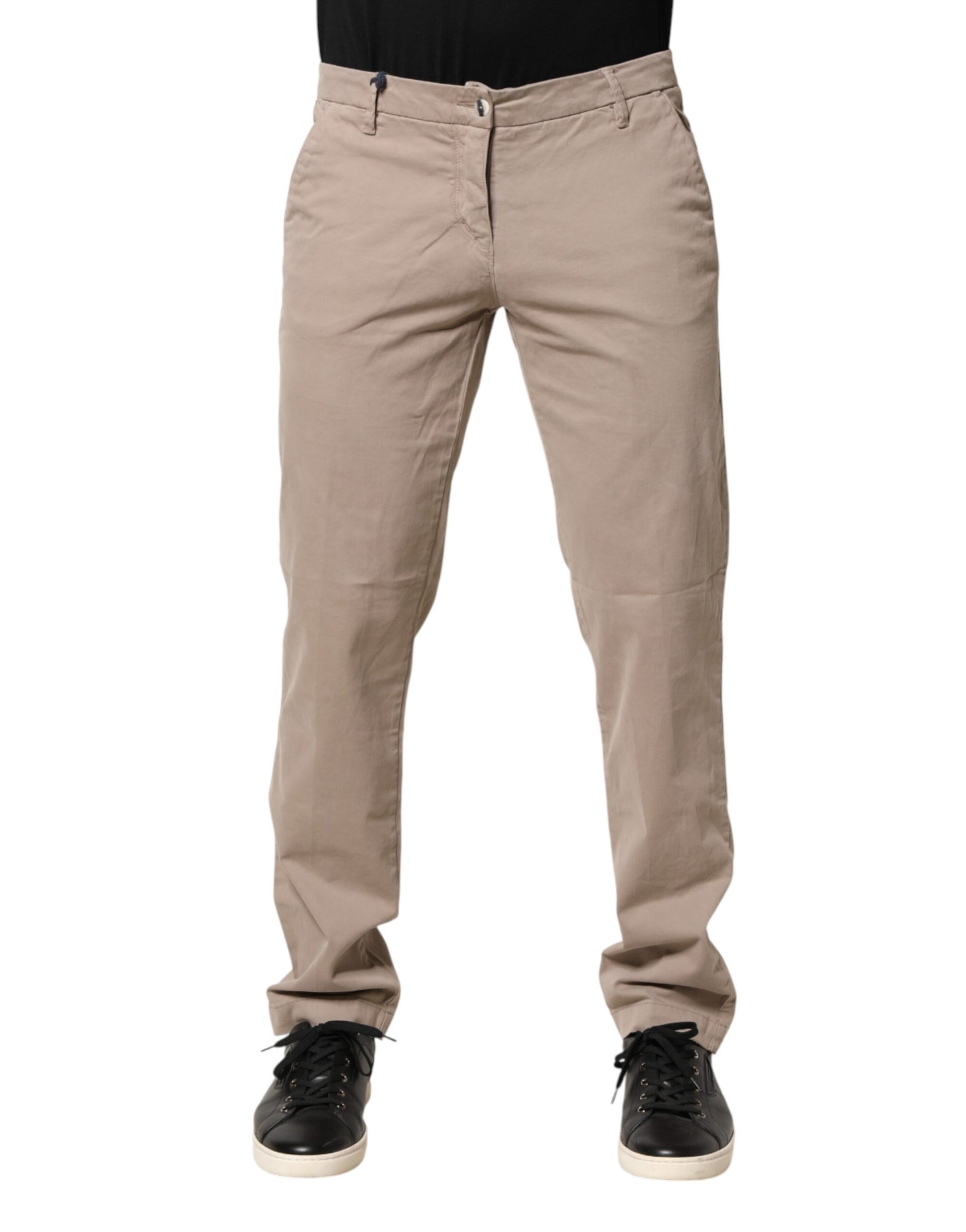 U.S. POLO ASSN. Beige Cotton Stretch Straight Mid Waist Trouser Pants | Regal Royce
