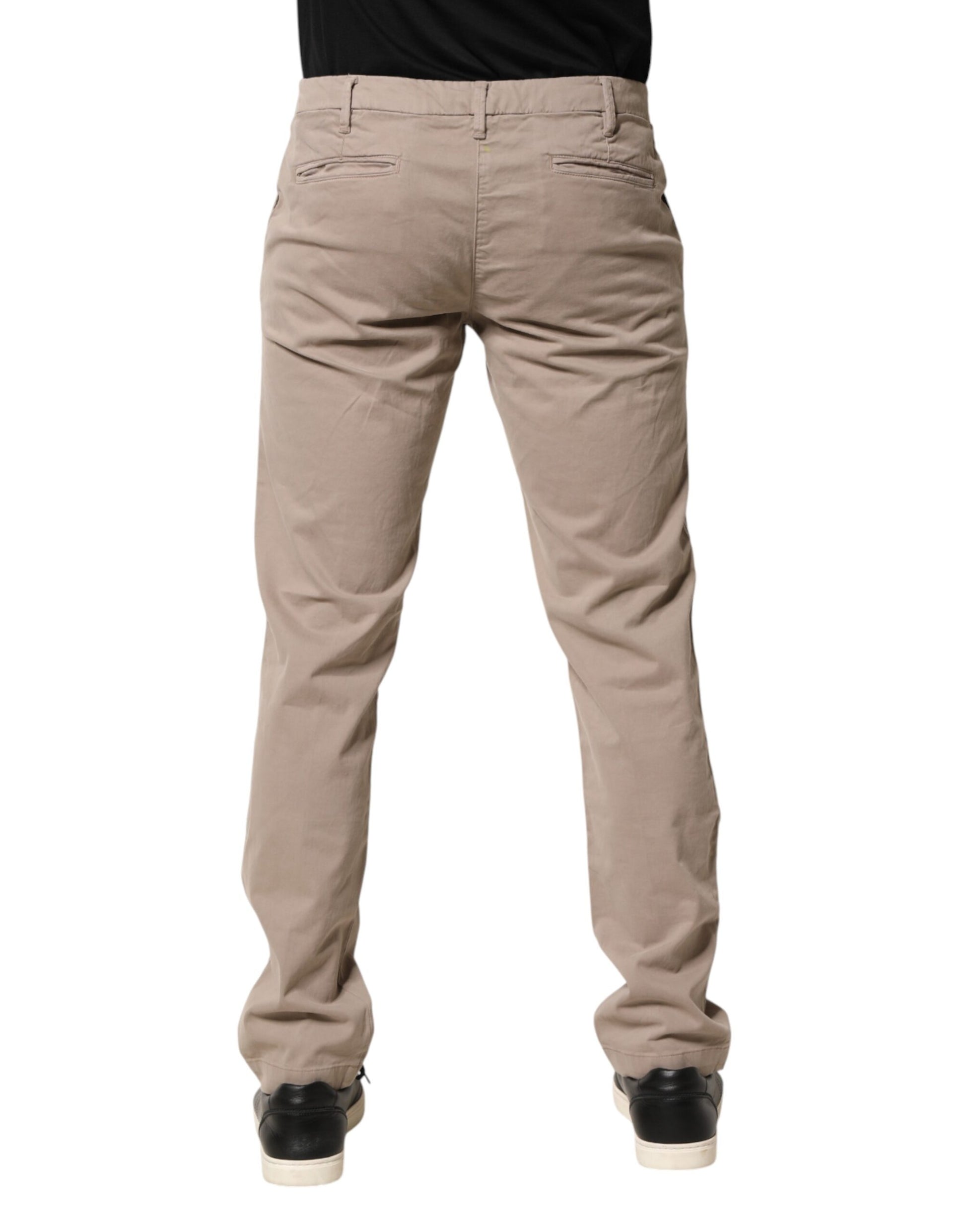 U.S. POLO ASSN. Beige Cotton Stretch Straight Mid Waist Trouser Pants | Regal Royce