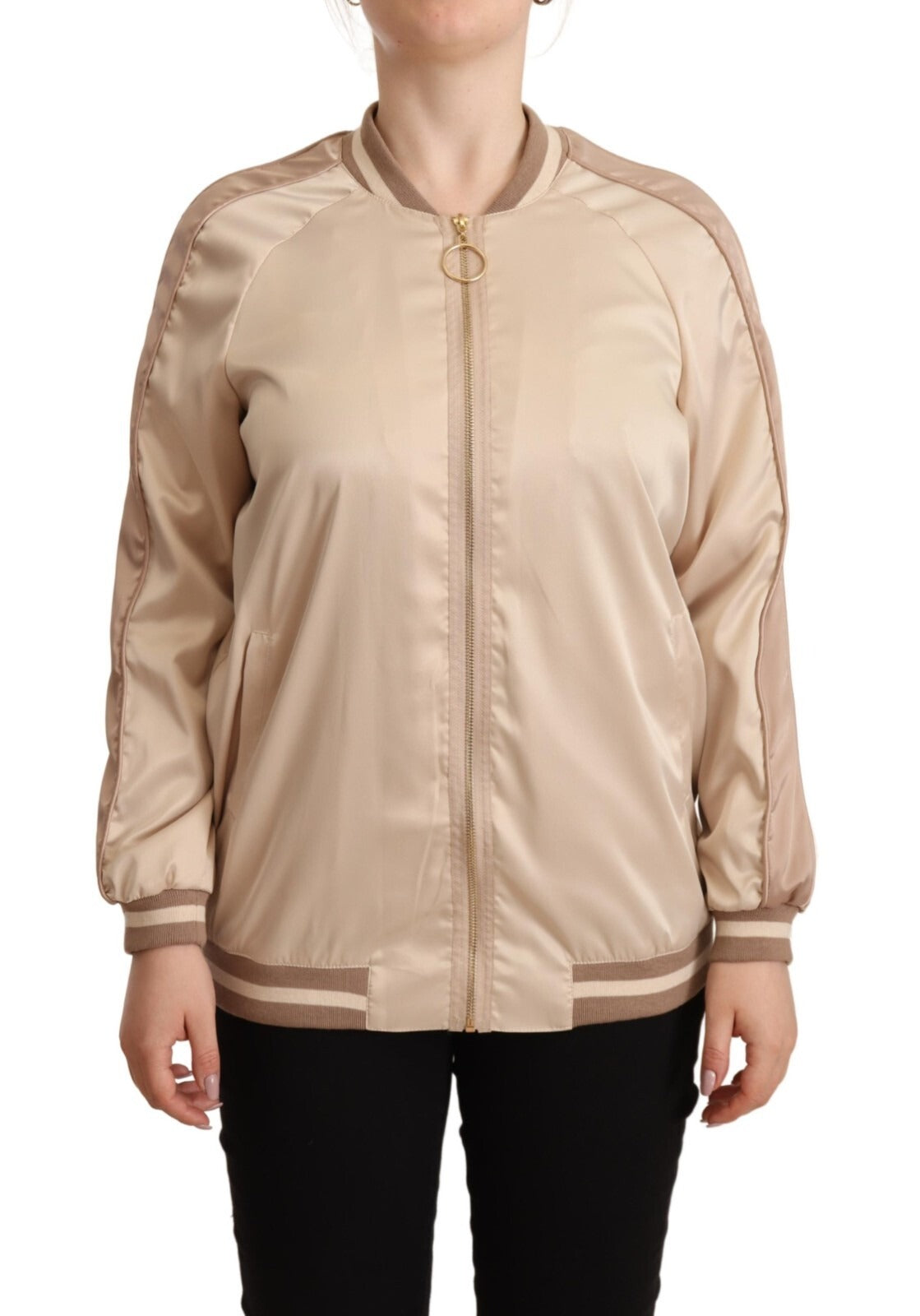 Twinset Bomber Full Zip Beige Long Sleeves Polyester Jacket | Regal Royce