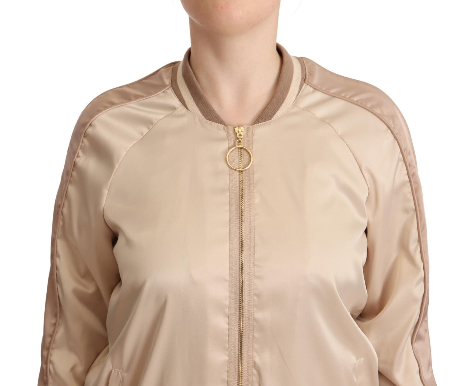 Twinset Bomber Full Zip Beige Long Sleeves Polyester Jacket | Regal Royce