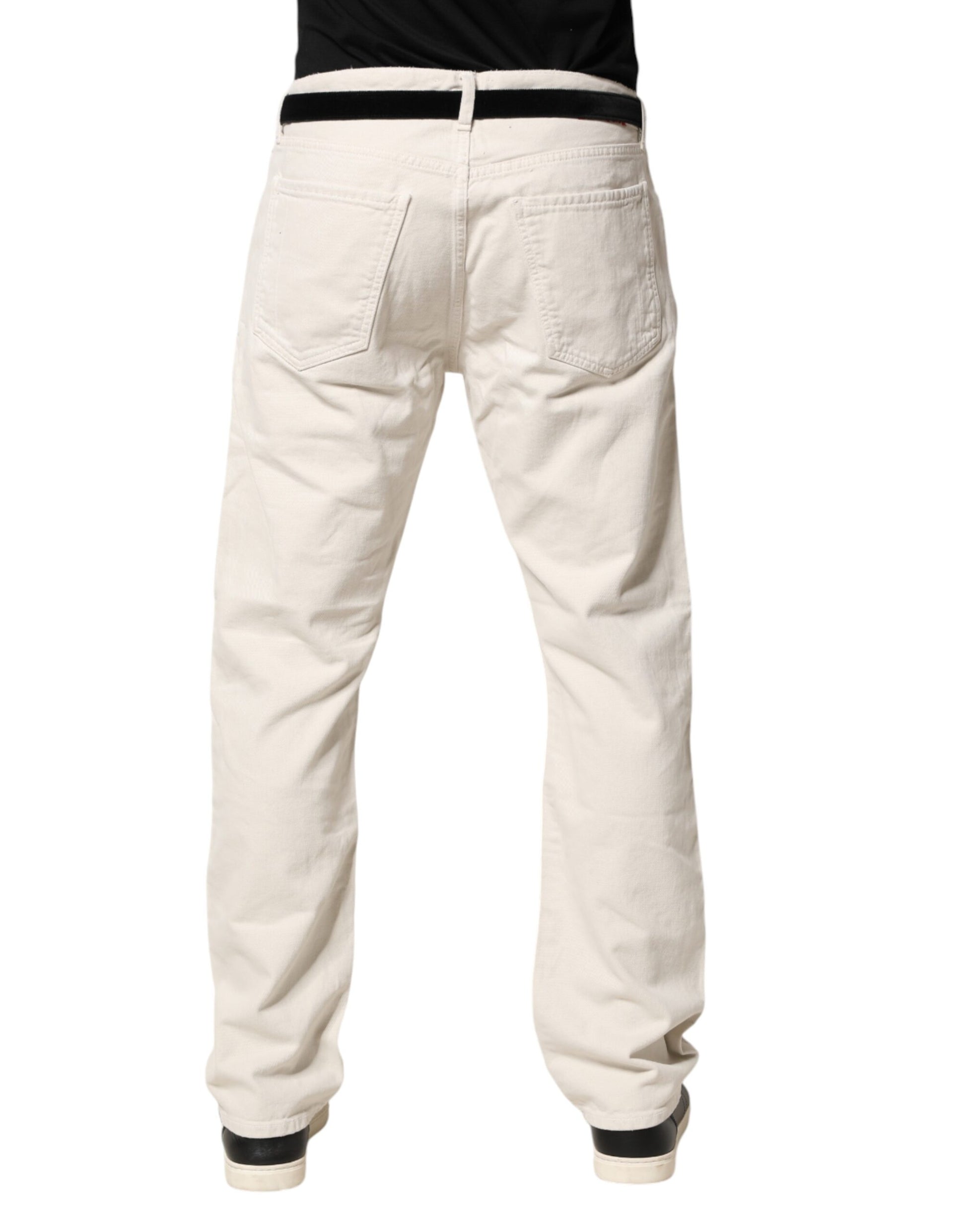 President's White Cotton Straight Mid Waist Denim Men Trouser Jeans | Regal Royce