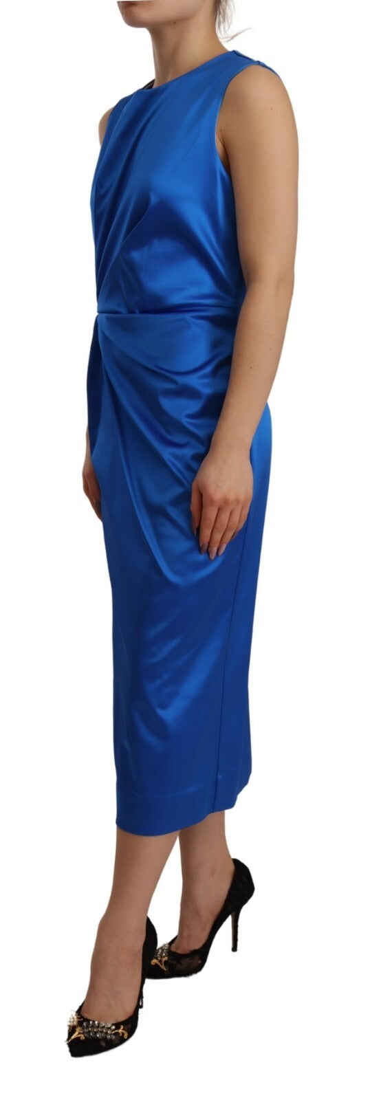 Parosh Acetate Royal Blue Roundneck Sleeveless Sheath Midi Dress | Regal Royce