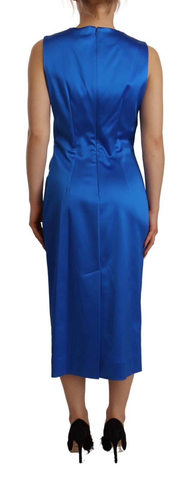 Parosh Acetate Royal Blue Roundneck Sleeveless Sheath Midi Dress | Regal Royce