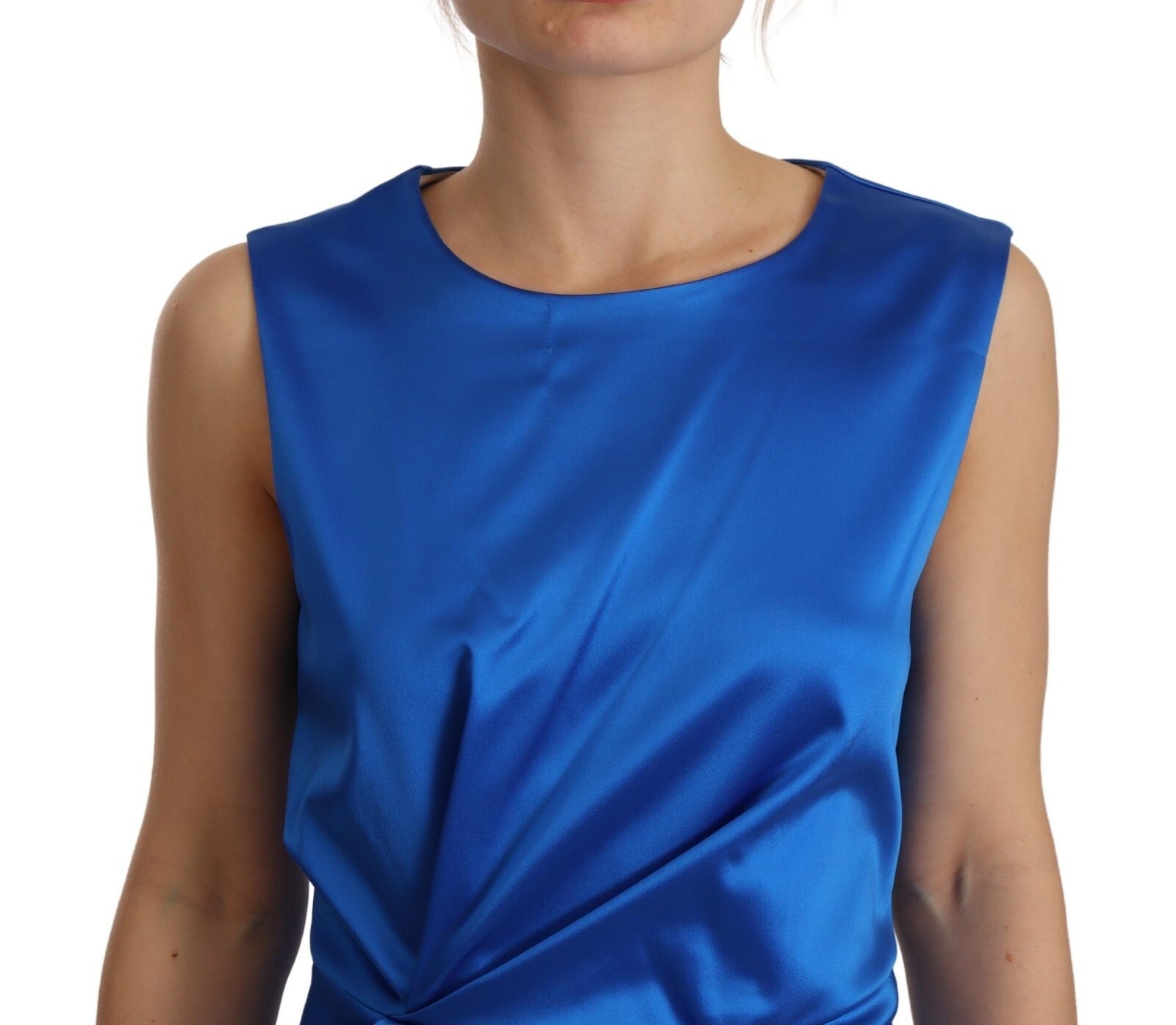 Parosh Acetate Royal Blue Roundneck Sleeveless Sheath Midi Dress | Regal Royce