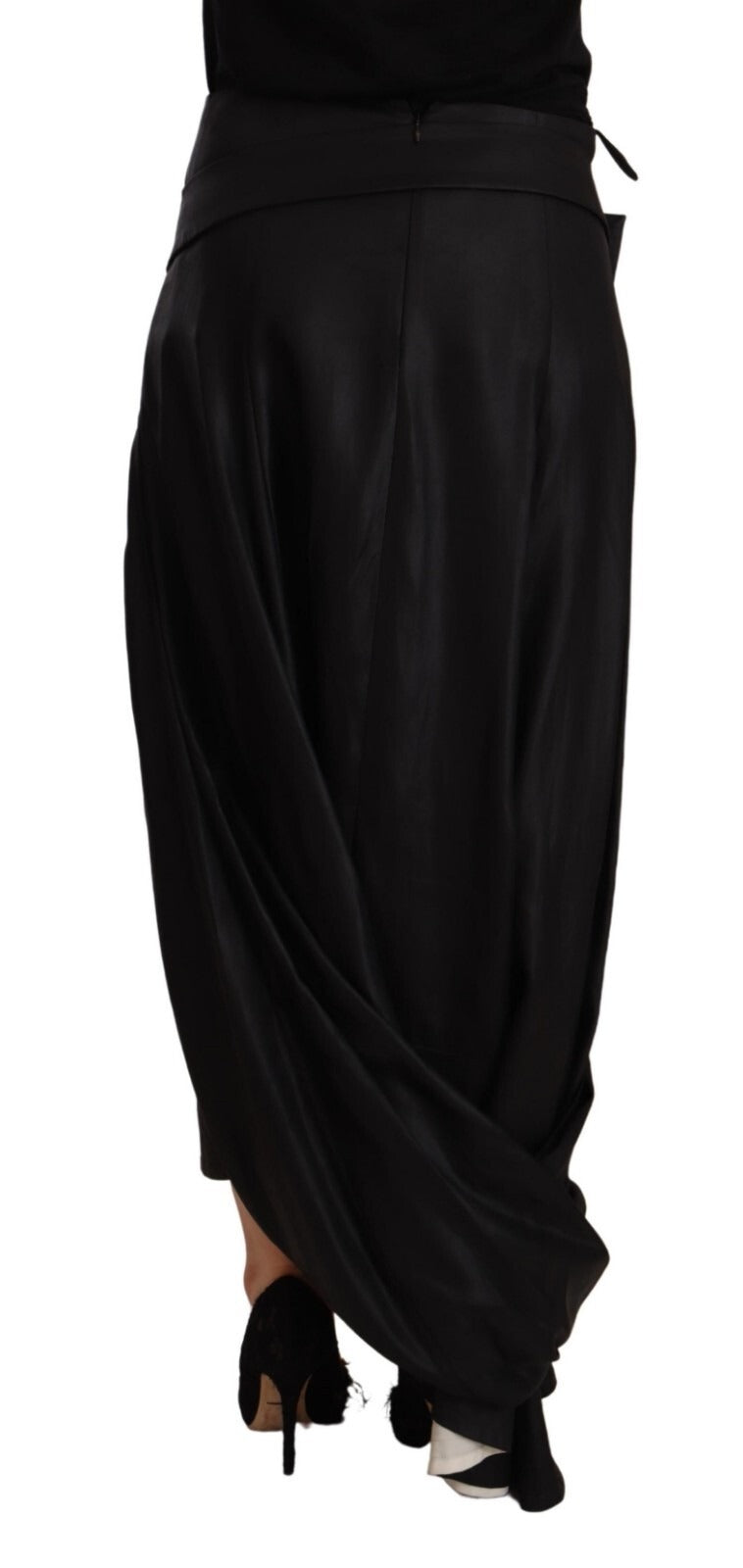 Celine Acetate Black High Waist Wrap Style Asymmetric Skirt | Regal Royce