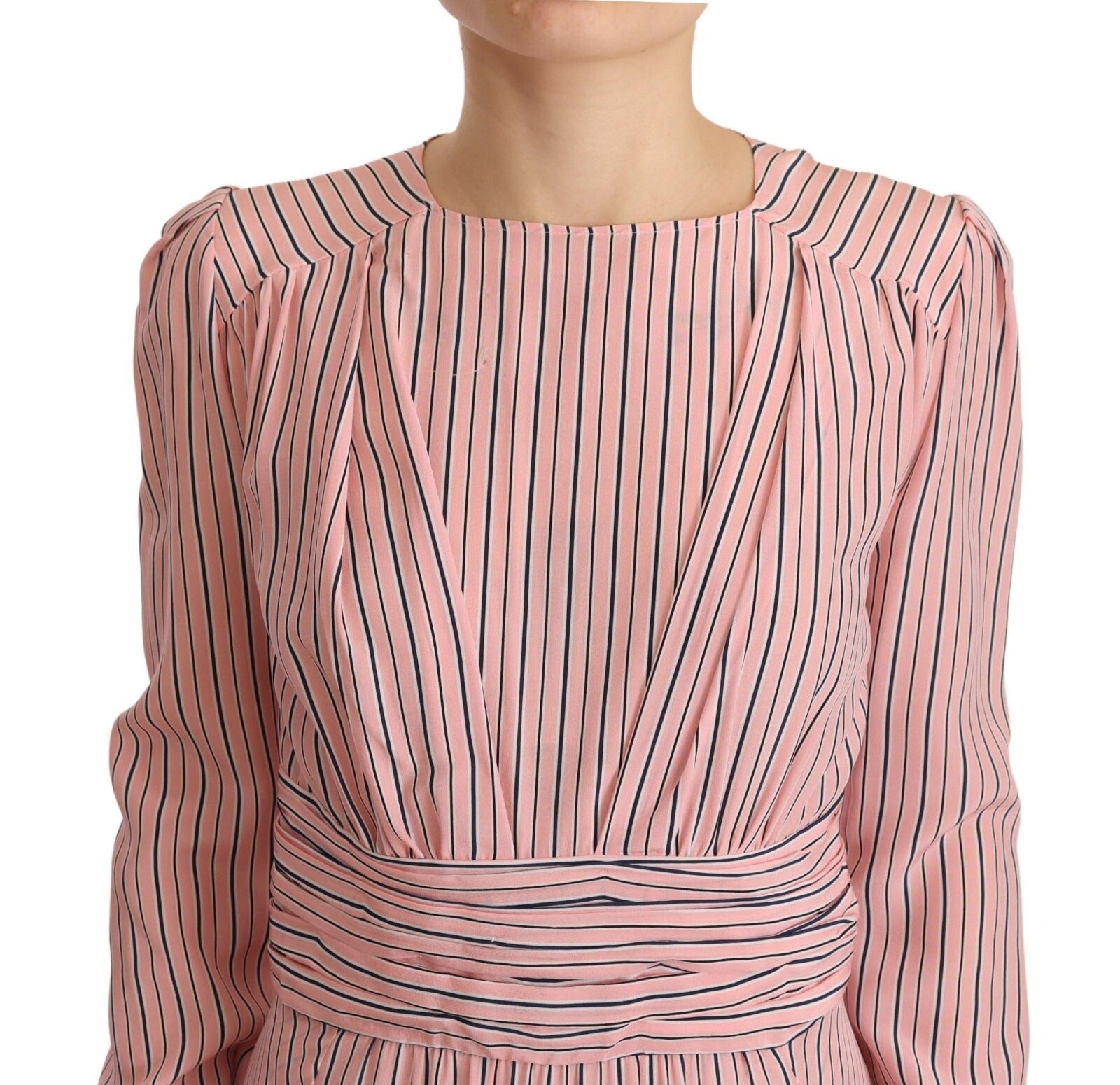Ermanno Scervino Pink Stripes Long Sleeves Sheath Midi Dress | Regal Royce