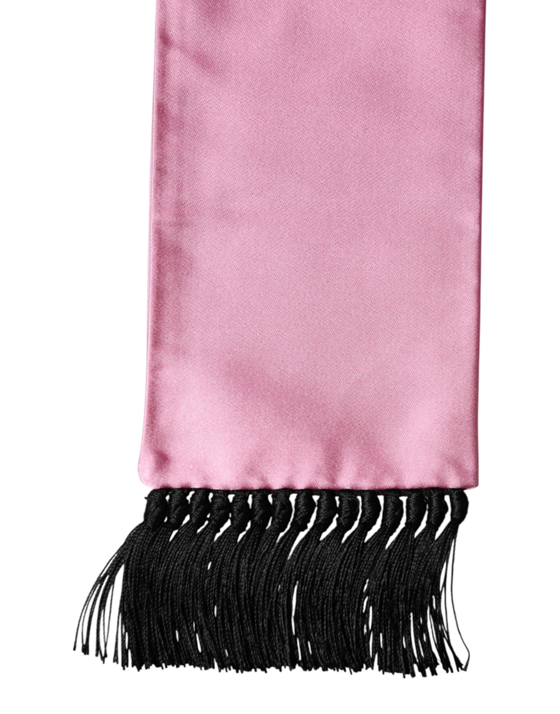 Dolce & Gabbana Pink Silk Fringes Neck Wrap Foulard Scarf | Regal Royce