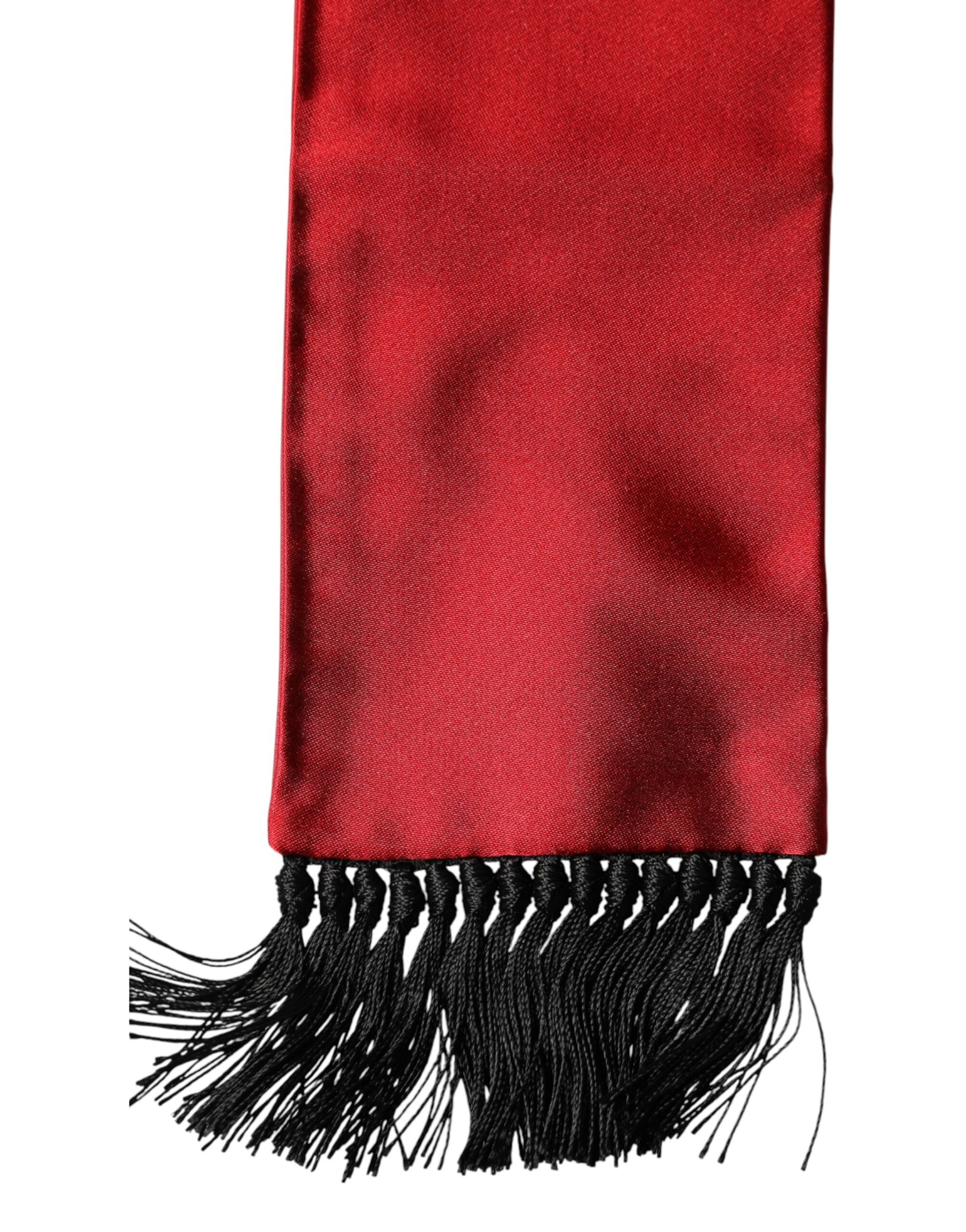 Dolce & Gabbana Red Silk Fringes Neck Wrap Foulard Scarf | Regal Royce