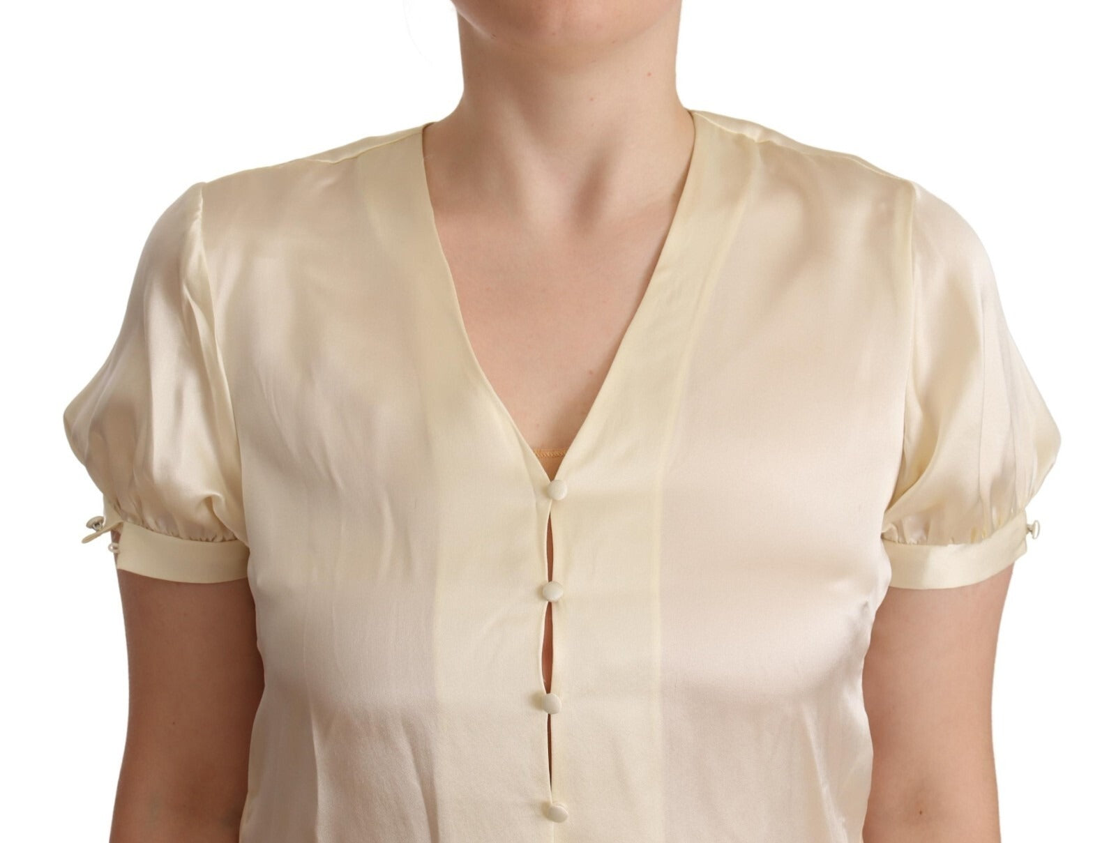 L'Autre Chose Blouse Off White Silk Short Sleeves V-neck Top | Regal Royce
