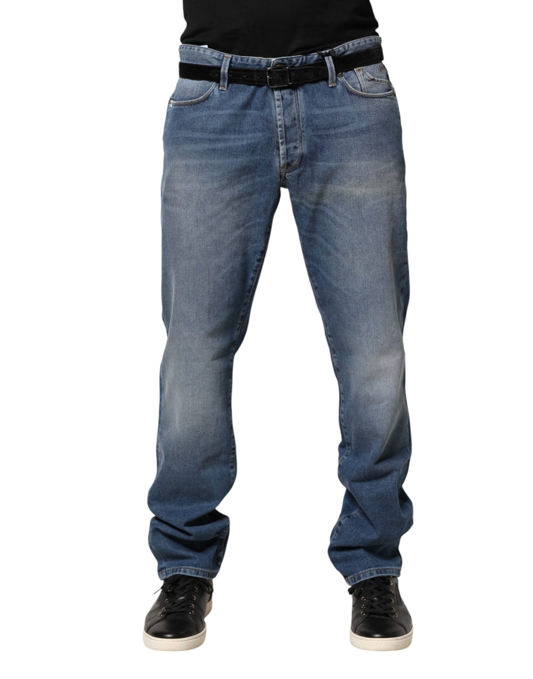 Jeckerson Blue Washed Mid Waist Straight Men Denim Trouser Jeans | Regal Royce
