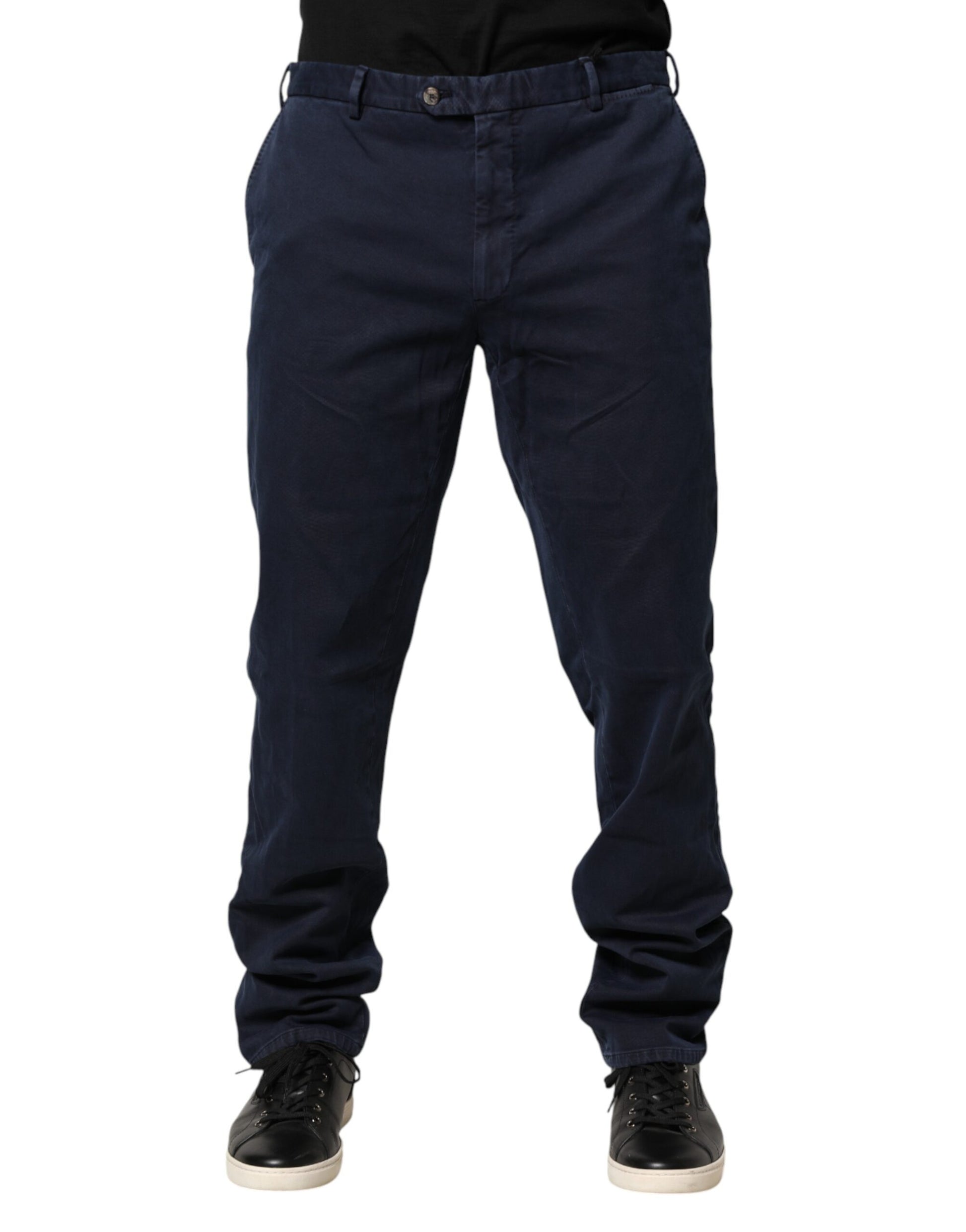 Santaniello Dark Blue Mid Waist Skinny Chino Trouser Pants | Regal Royce