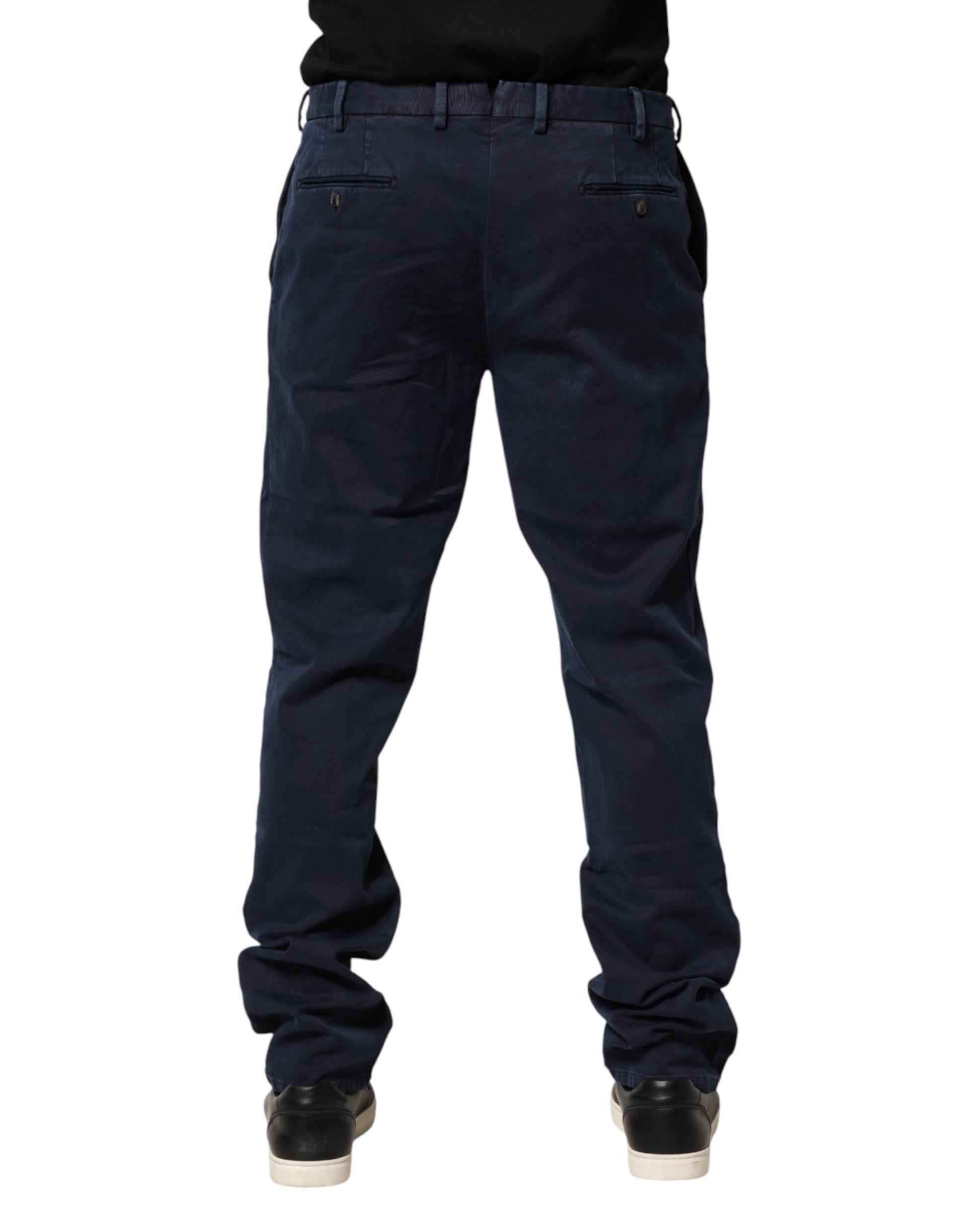 Santaniello Dark Blue Mid Waist Skinny Chino Trouser Pants | Regal Royce