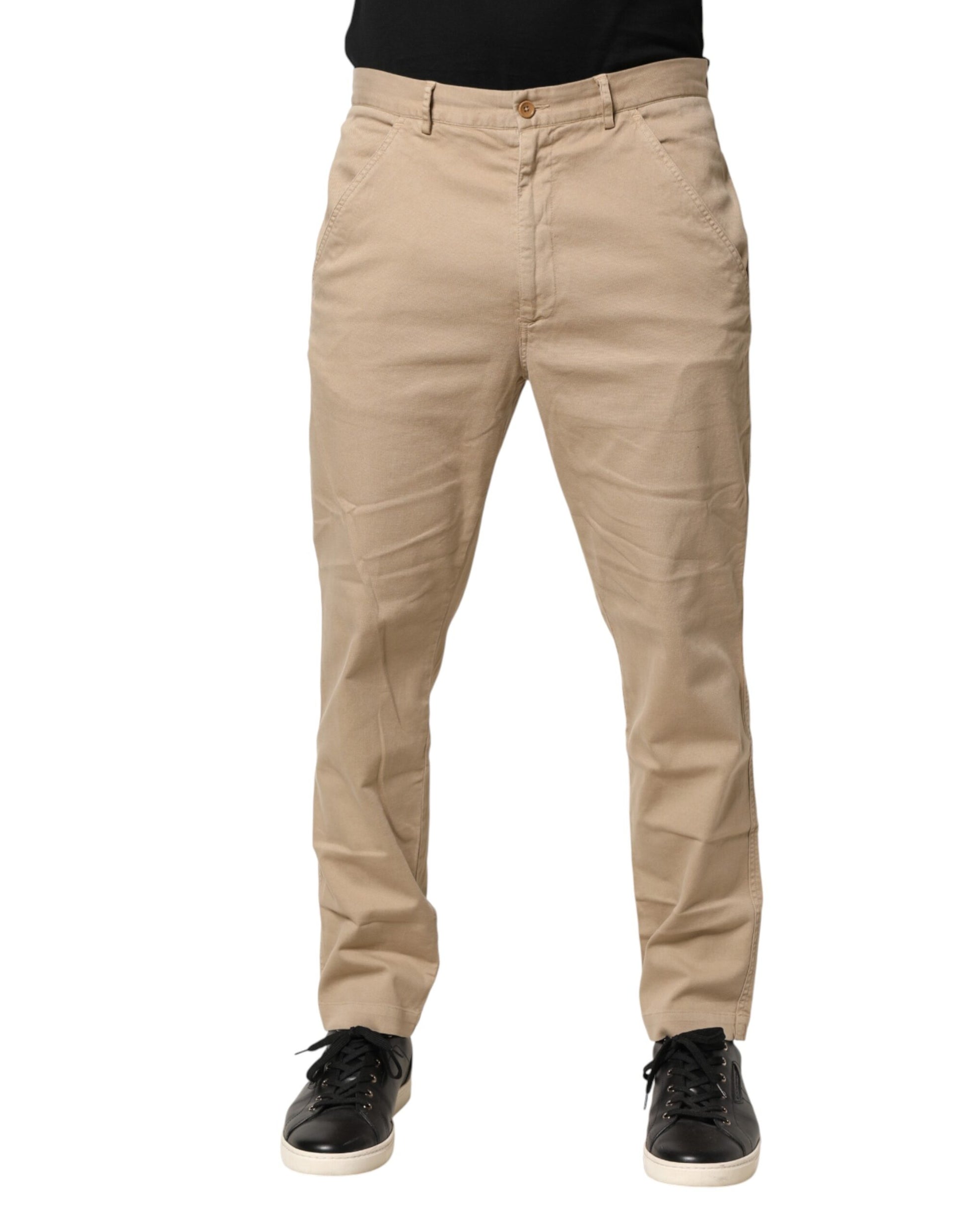 Daniele Alessandrini Beige Cotton Skinny Chino Trouser Pants | Regal Royce