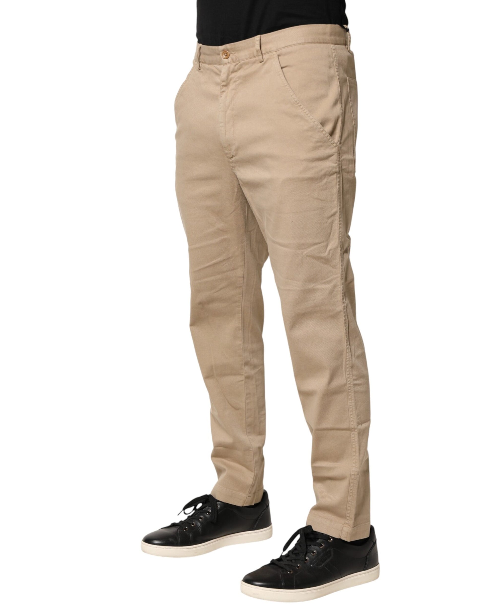 Daniele Alessandrini Beige Cotton Skinny Chino Trouser Pants | Regal Royce
