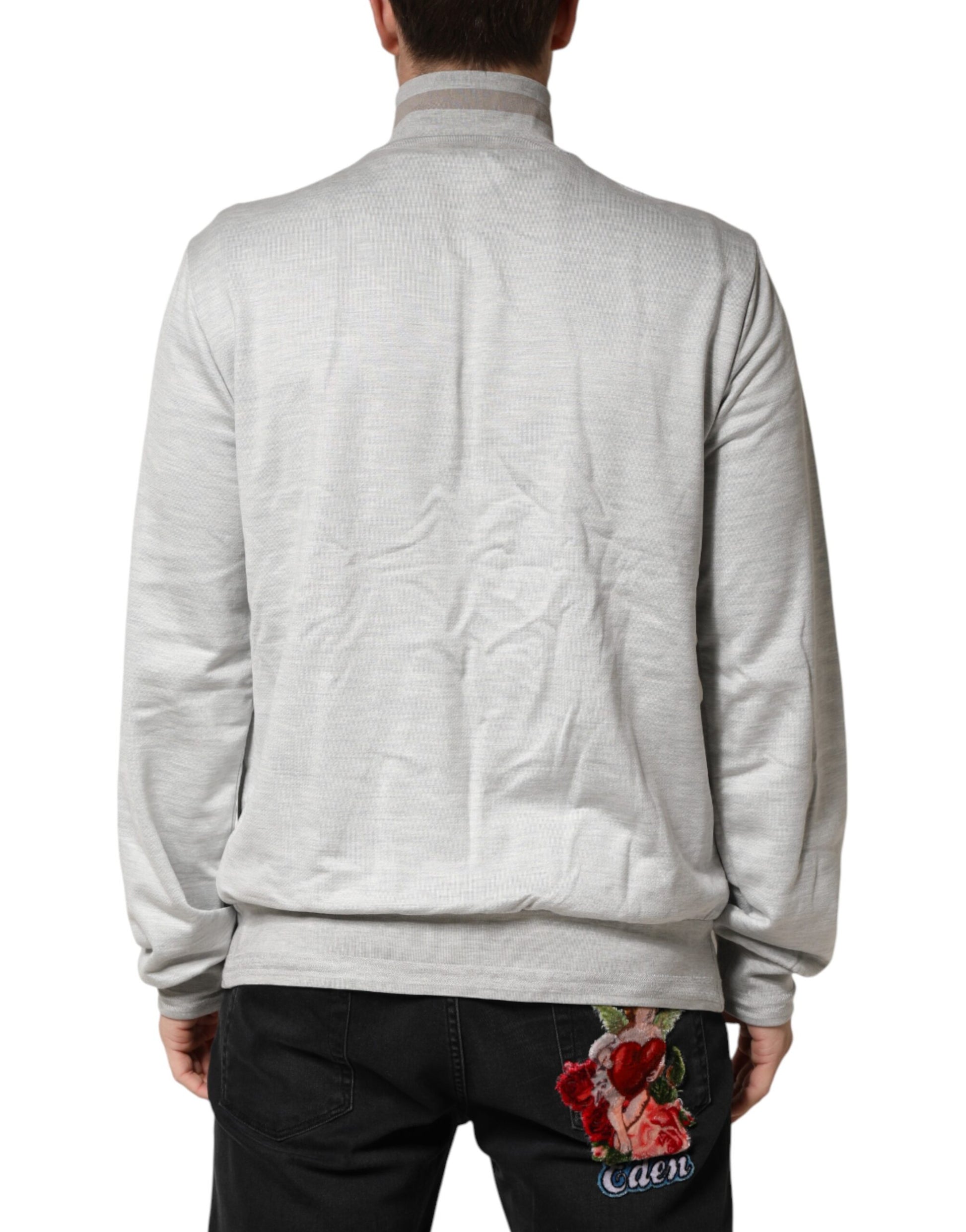 Dolce & Gabbana Light Gray Cotton Zipped Cardigan Sweater | Regal Royce