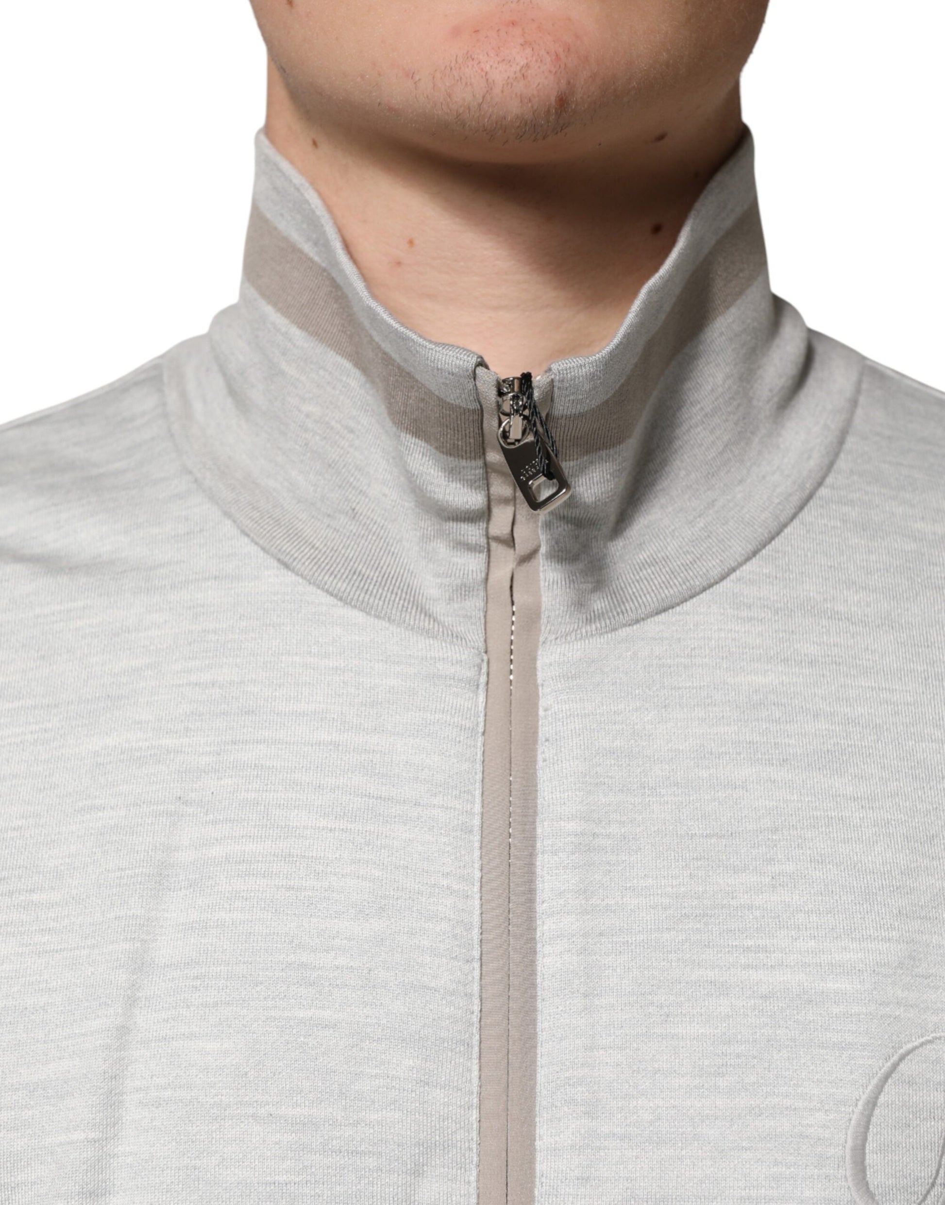 Dolce & Gabbana Light Gray Cotton Zipped Cardigan Sweater | Regal Royce