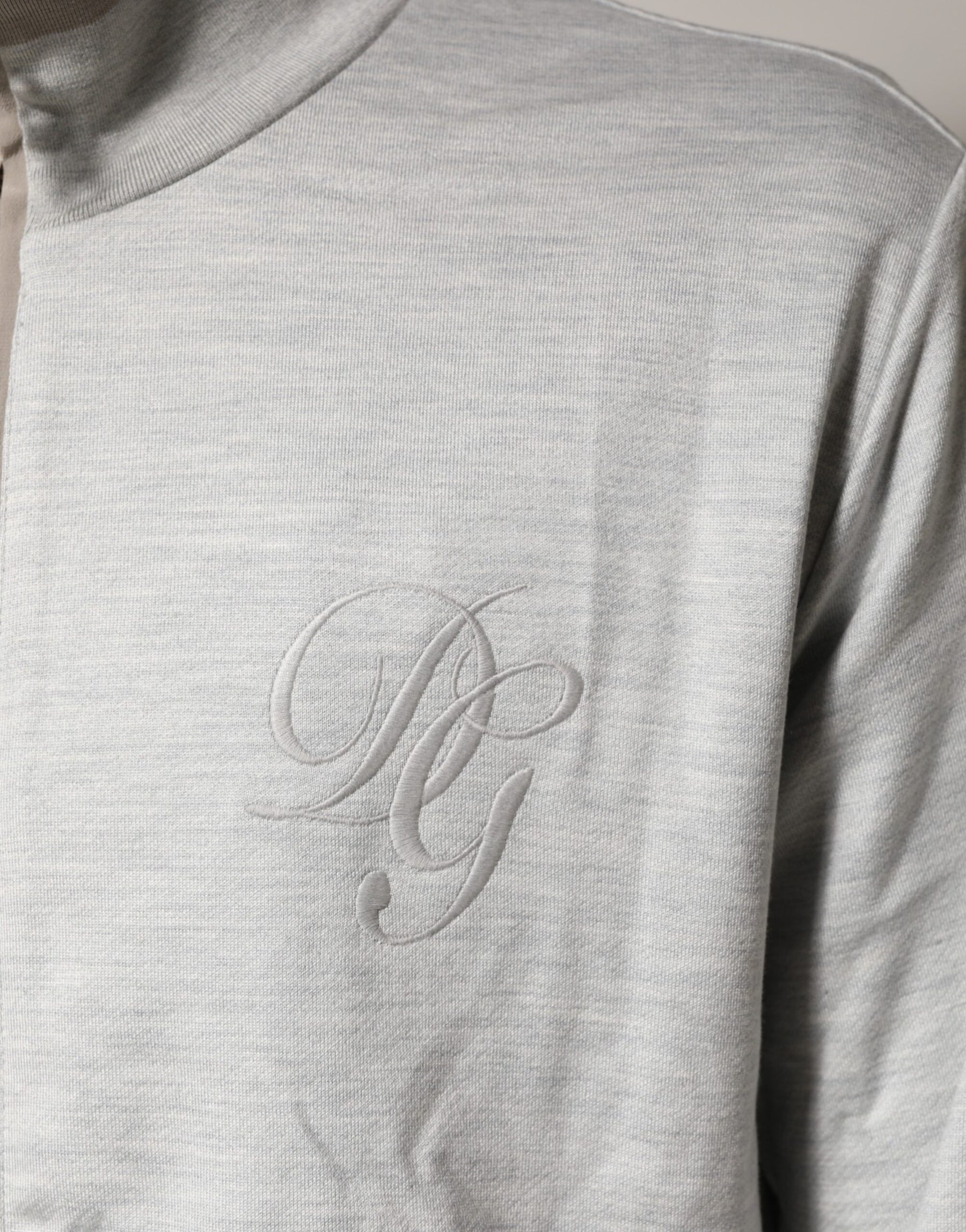 Dolce & Gabbana Light Gray Cotton Zipped Cardigan Sweater | Regal Royce