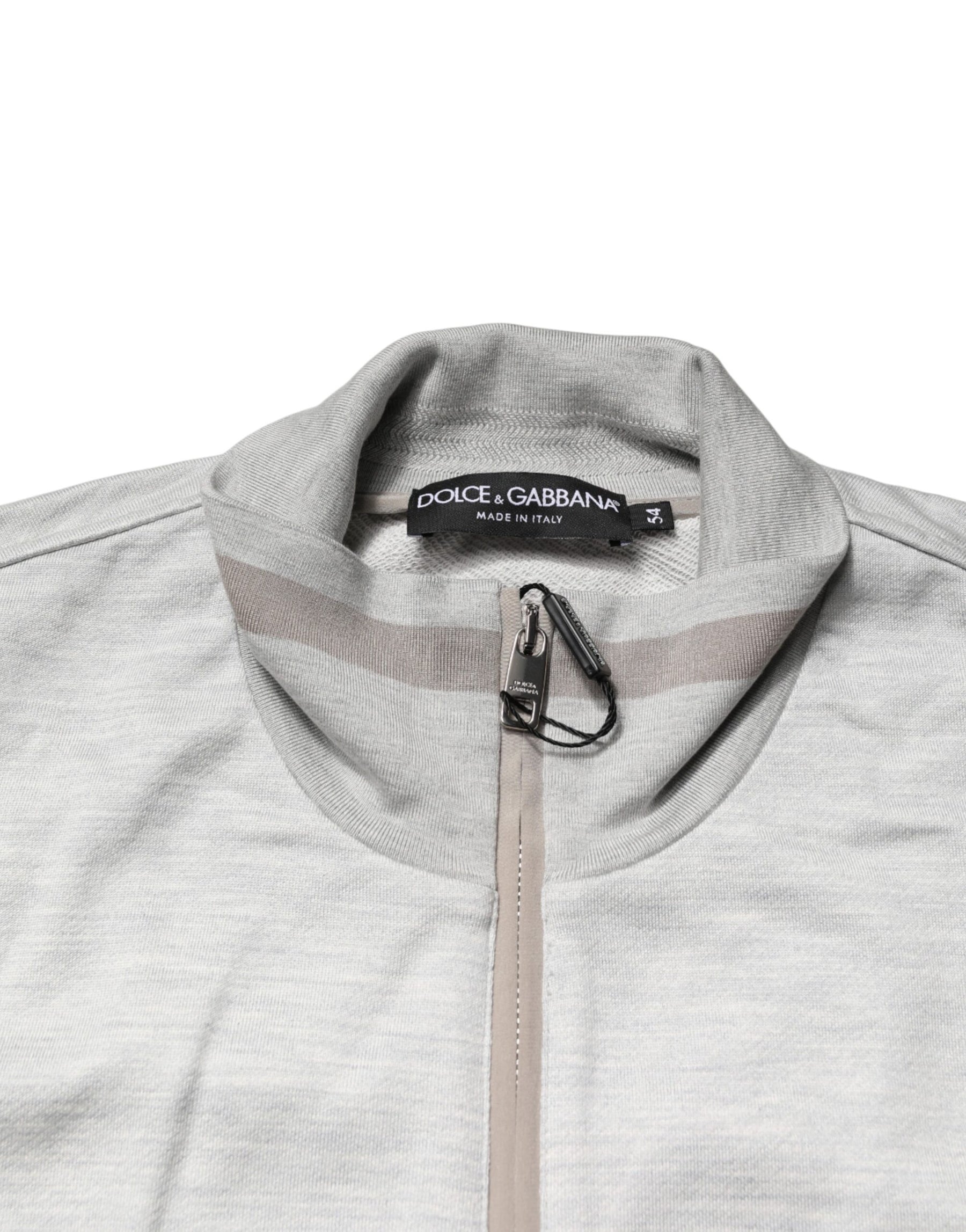 Dolce & Gabbana Light Gray Cotton Zipped Cardigan Sweater | Regal Royce
