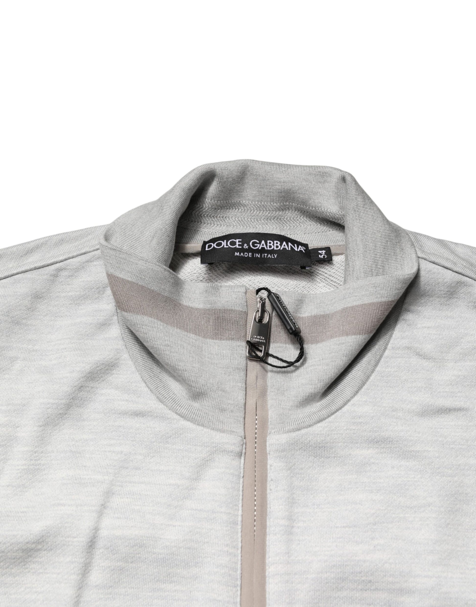 Dolce & Gabbana Light Gray Cotton Zipped Cardigan Sweater | Regal Royce
