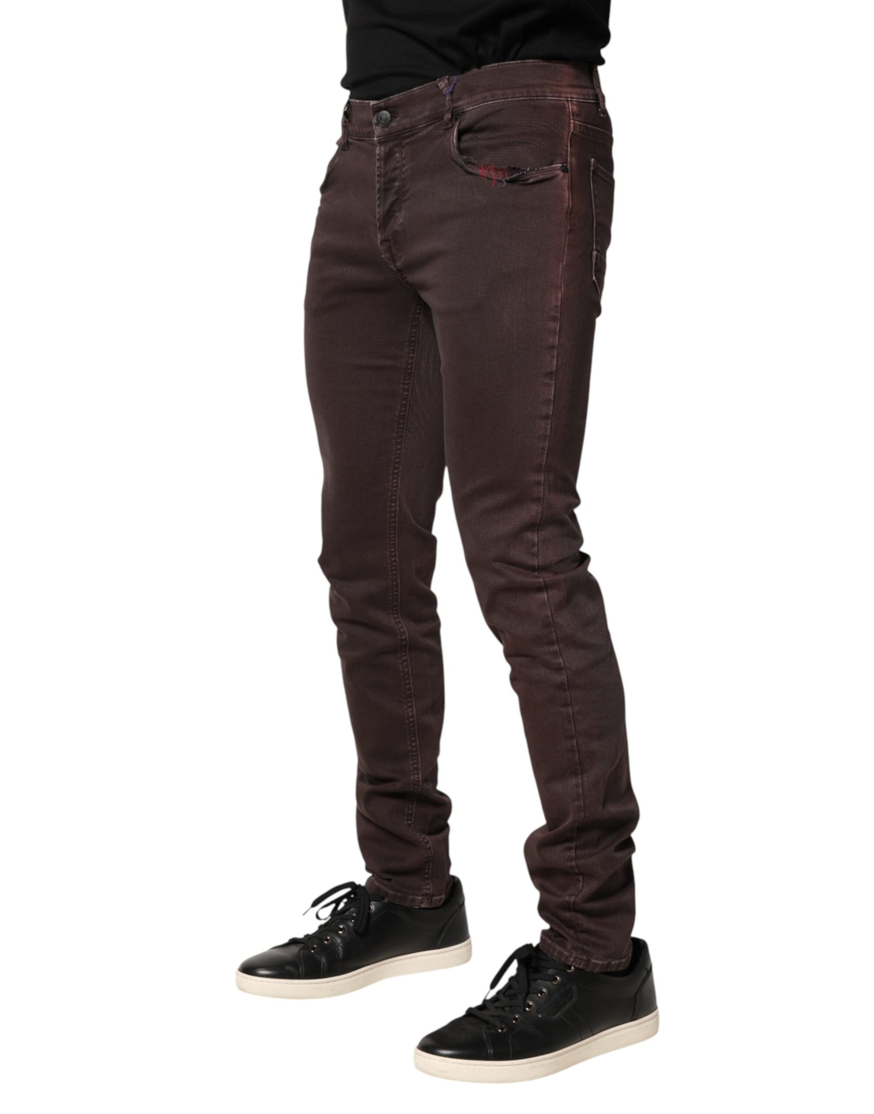 Daniele Alessandrini Brown Cotton Mid Waist Skinny Men Denim Jeans | Regal Royce