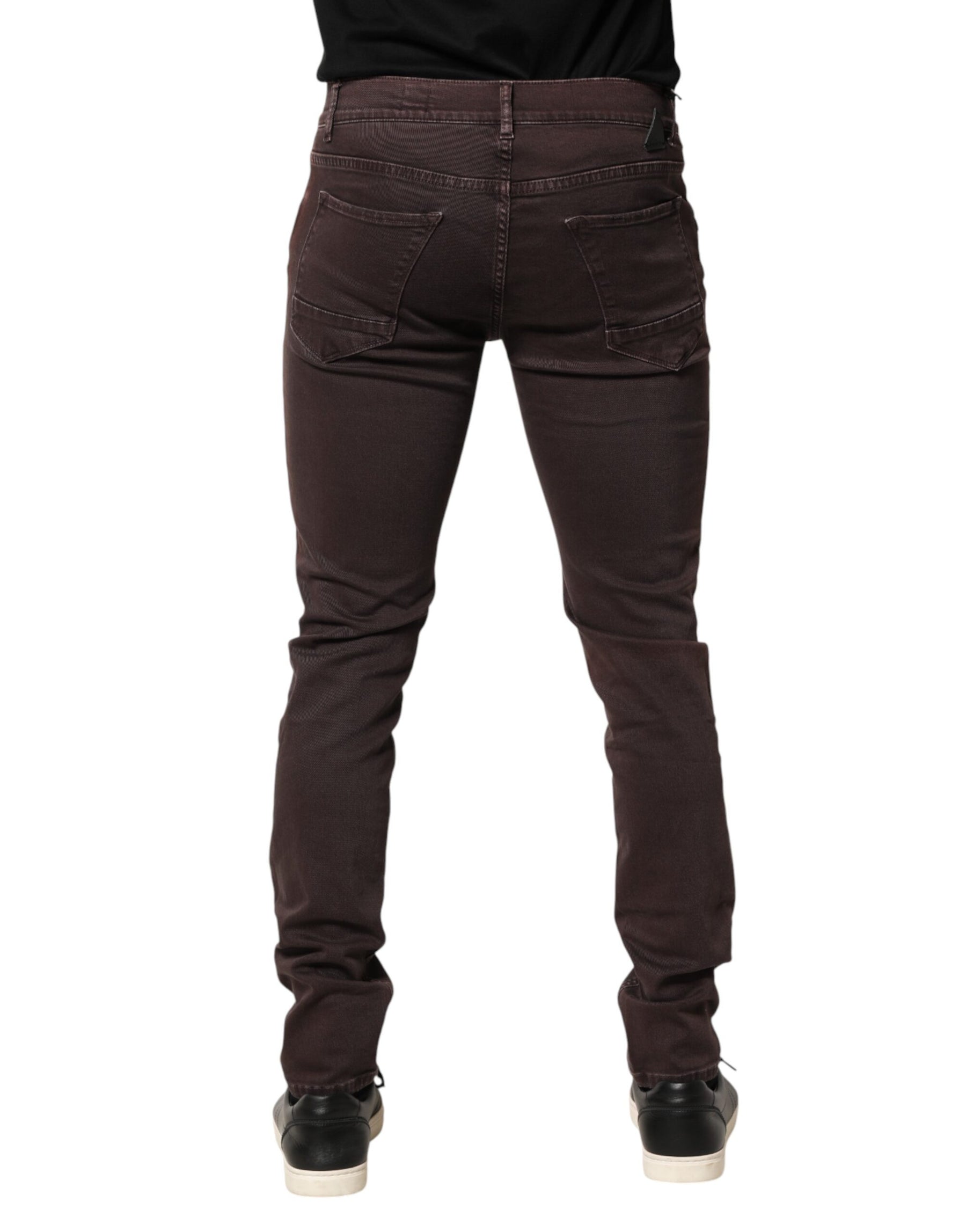 Daniele Alessandrini Brown Cotton Mid Waist Skinny Men Denim Jeans | Regal Royce