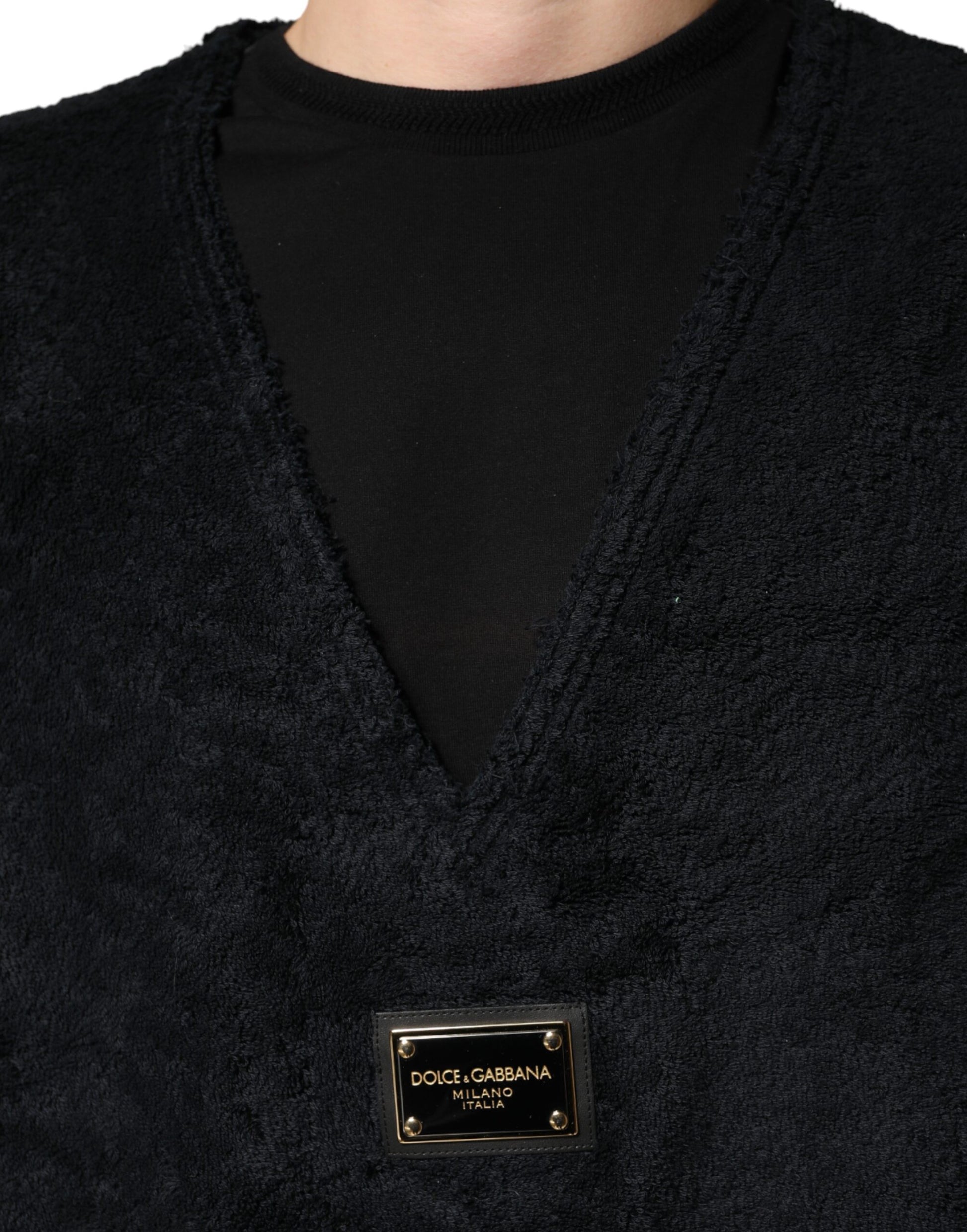 Dolce & Gabbana Black Cotton V-Neck Men Sweatshirt Sweater | Regal Royce